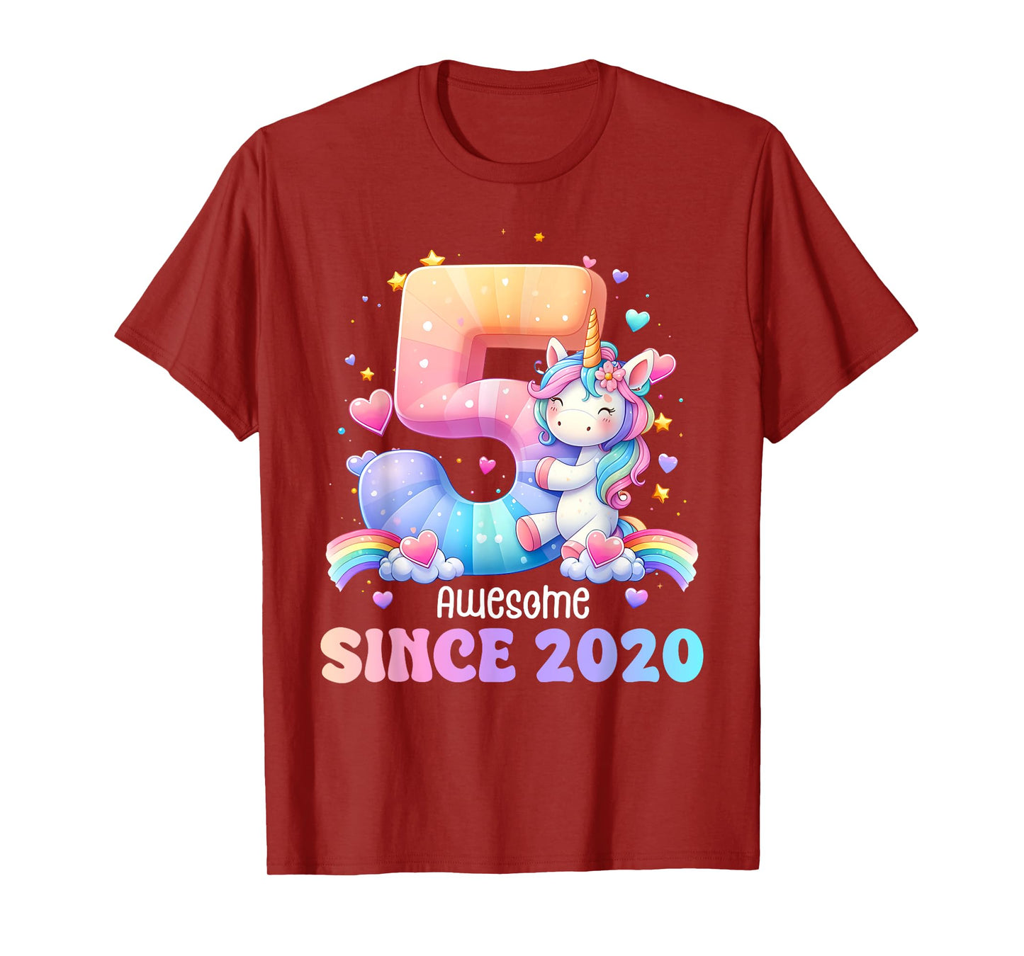 Awesome Since 2020 Unicorn Theme 5 Year Old 5th Birthday T-Shirt