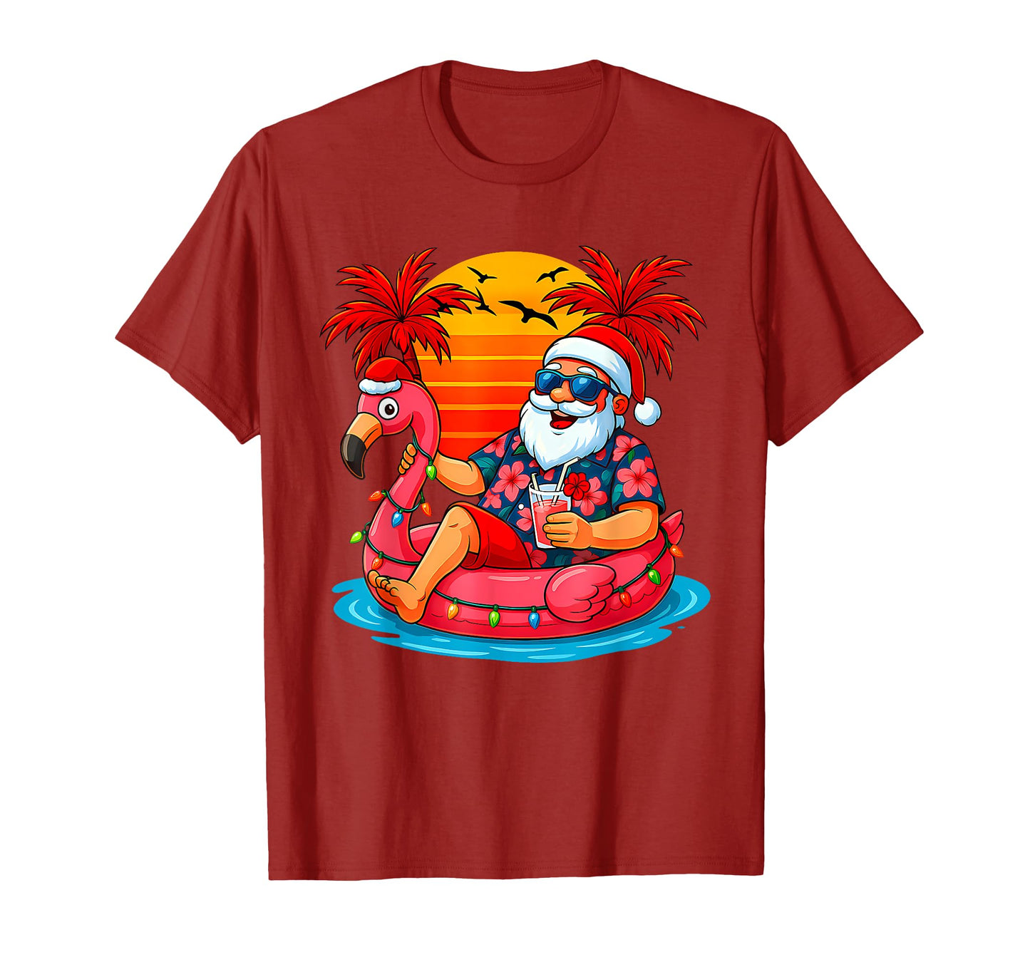 Christmas in July Shirt Santa Flamingo Float Summer Xmas T-Shirt