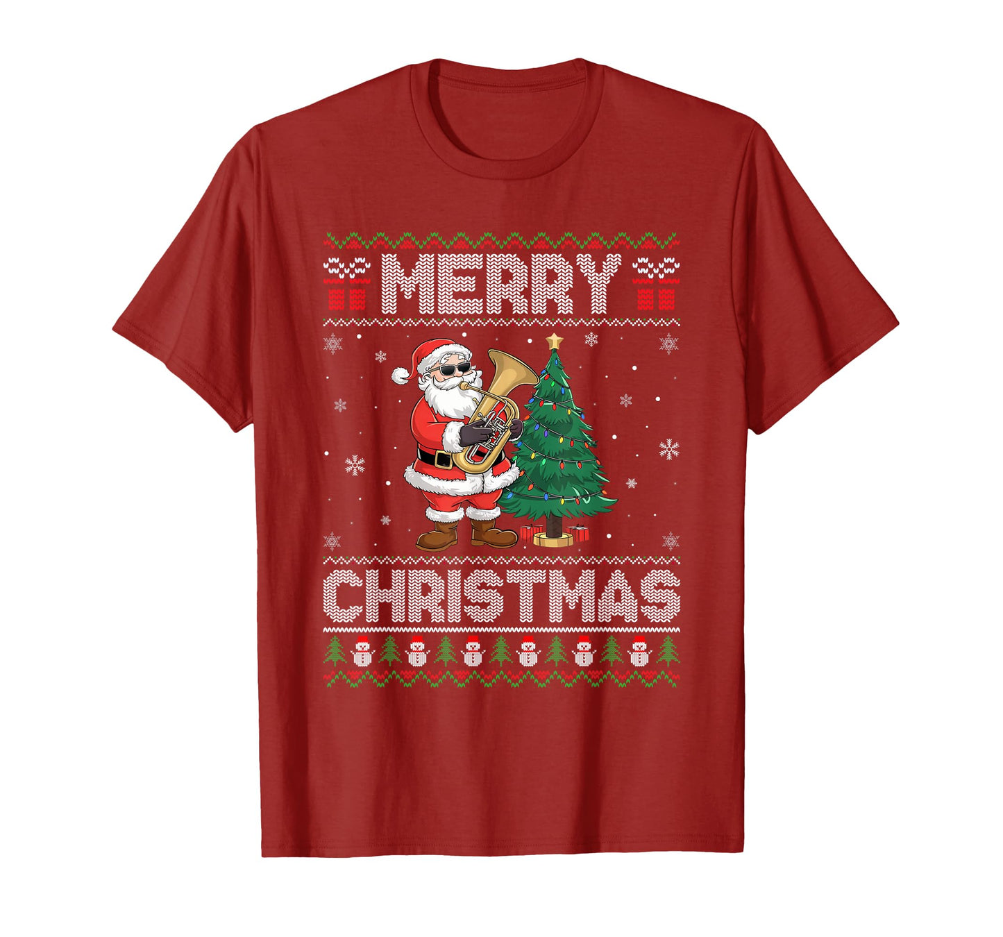 Santa Playing Tuba Men Women Kids Ugly Christmas T-Shirt