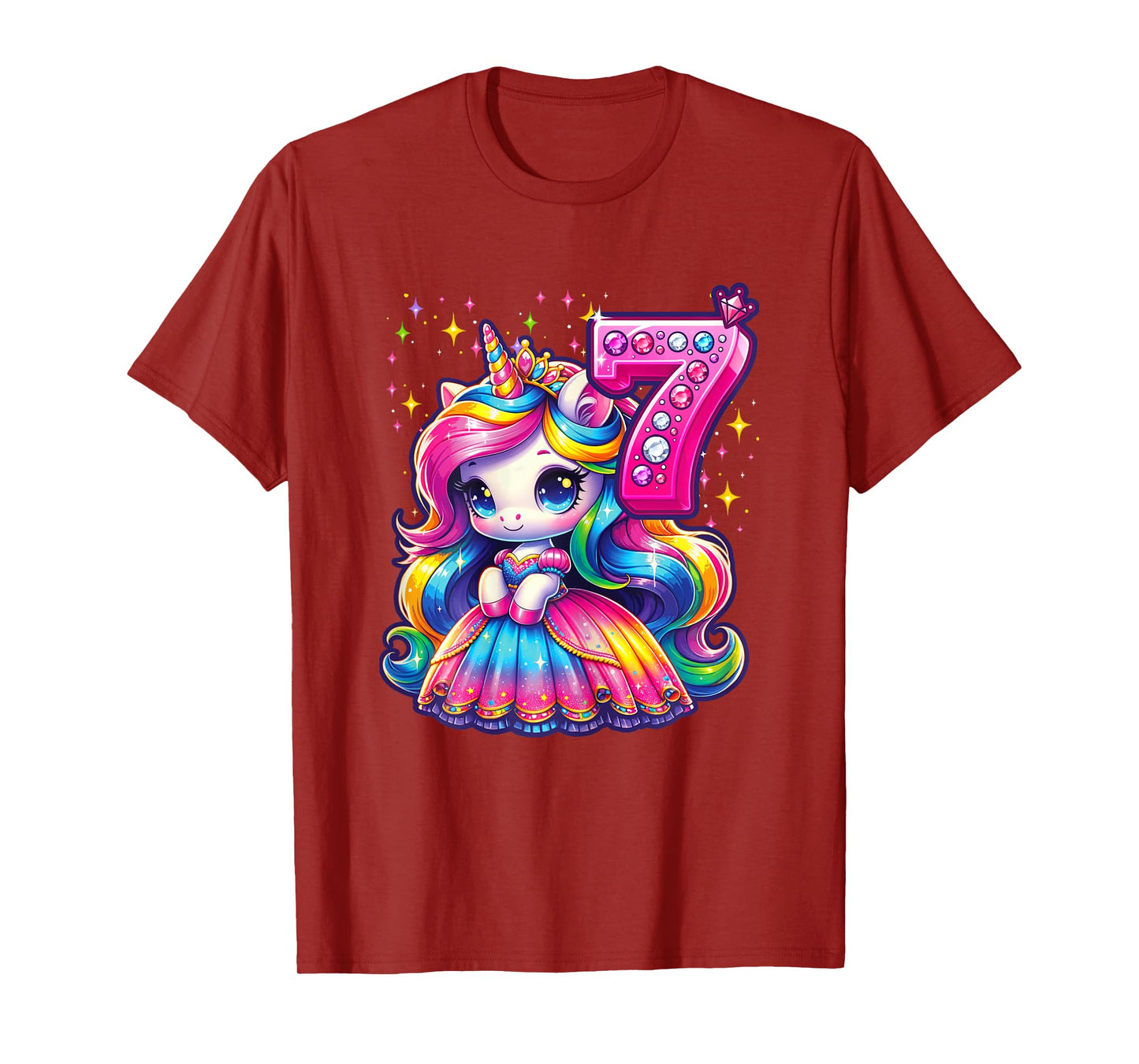 Unicorn Princess 7th Birthday 7 Year Old Party Girl Outfit T-Shirt