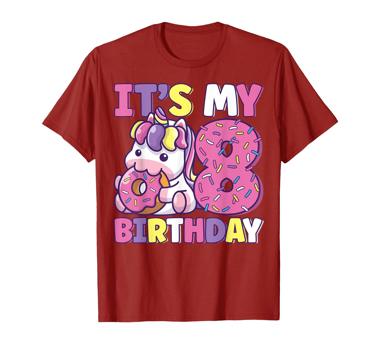 It's My 8th Birthday Party Cute Girls Donut Birthday Unicorn T-Shirt