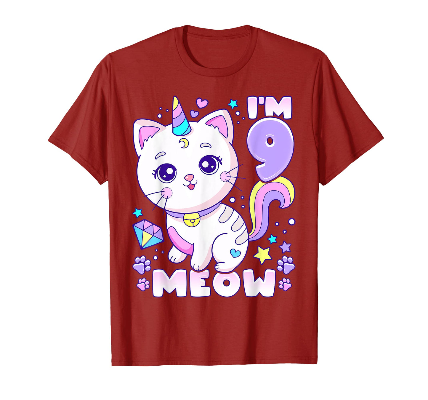 Birthday girl 9 years old, cat, unicorn, 9th birthday T-Shirt