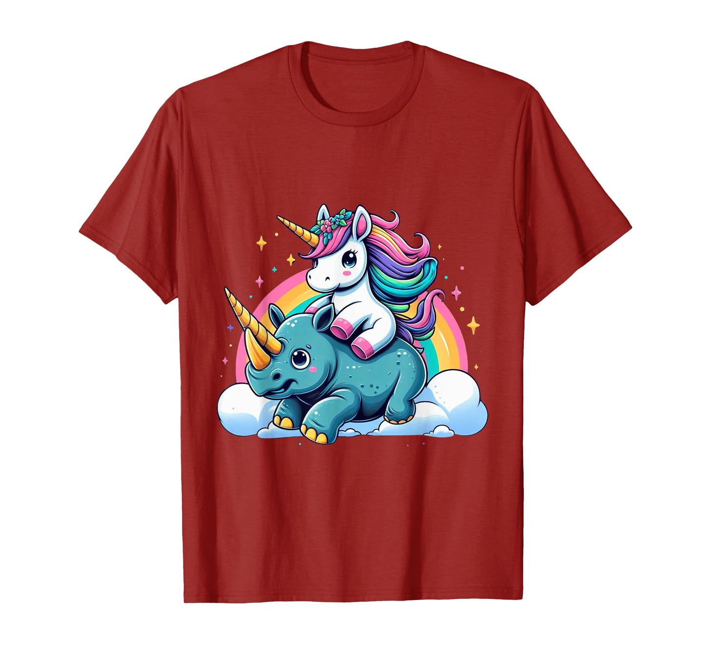 Unicorn Riding Rhino Boys Girls Men Women Kids Rainbow T-Shirt