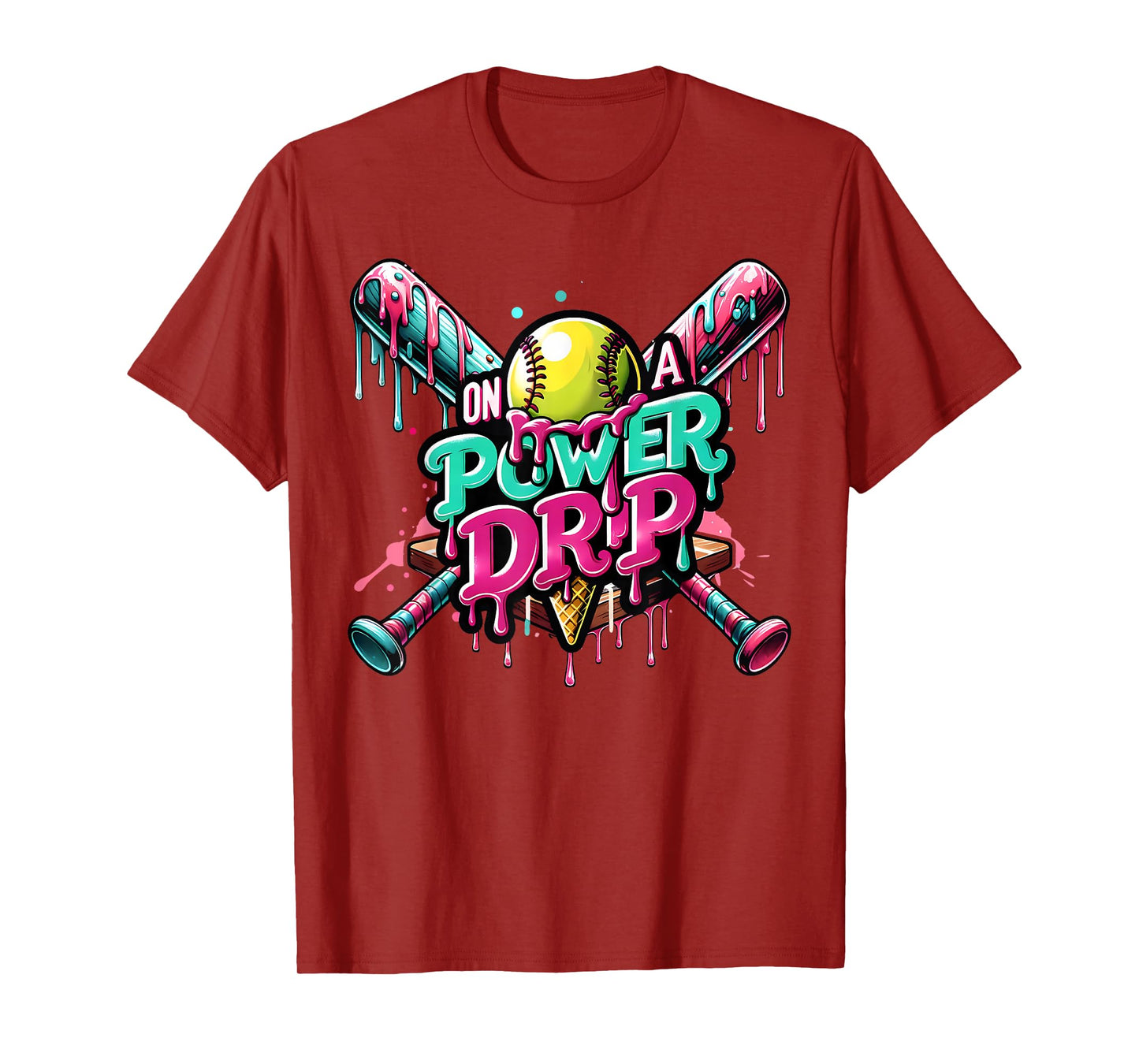 On A Power Drip Softball Ice Cream Dripping With Sprinkles T-Shirt