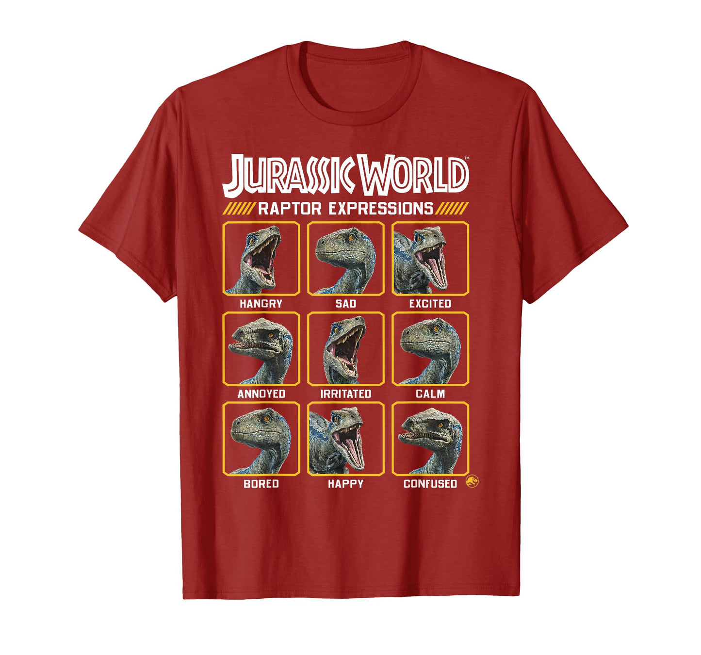 Jurassic World Two Blue Raptor Expressions Graphic Short Sleeve T-Shirt