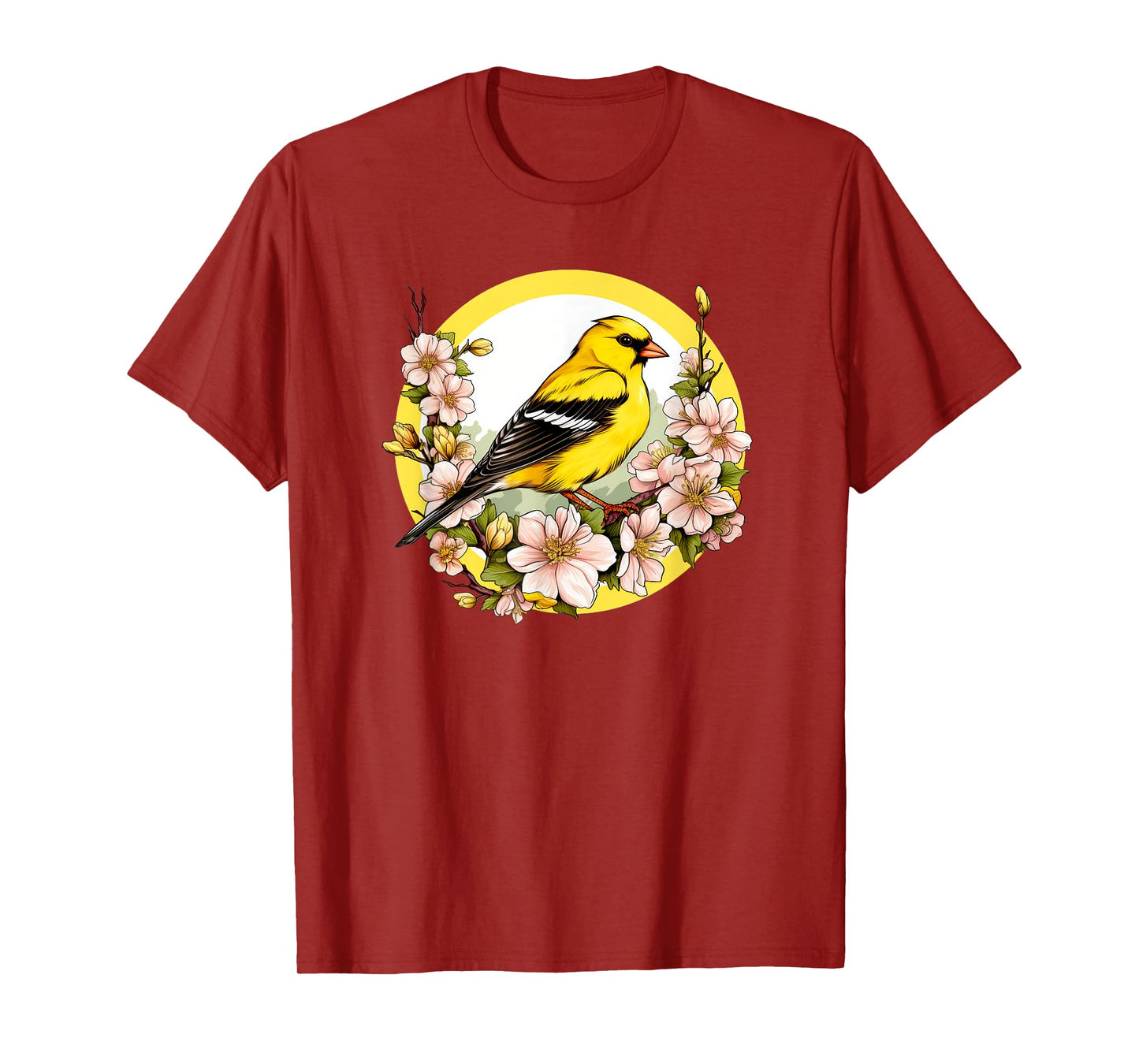 Cute Yellow Goldfinch Floral American GoldFinch T-Shirt