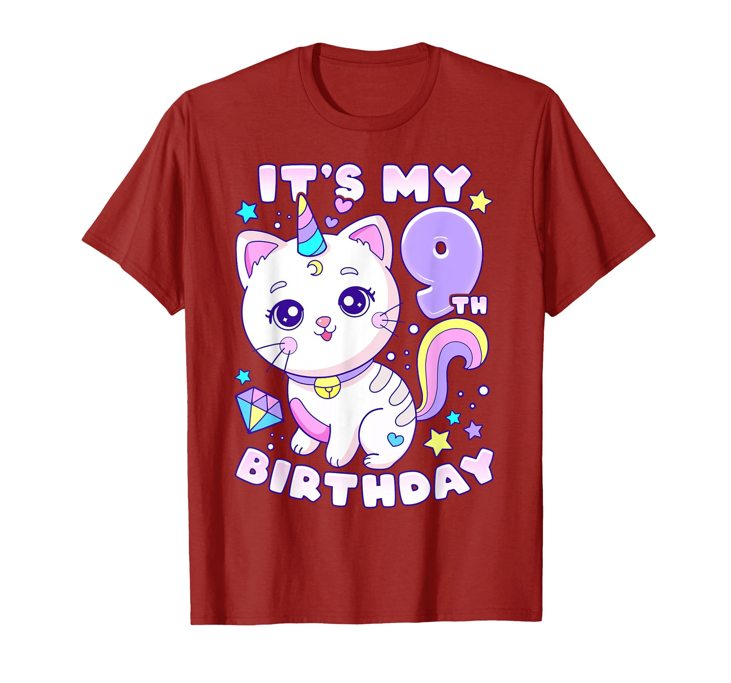 Birthday girl 9 years old, cat, unicorn, 9th birthday T-Shirt