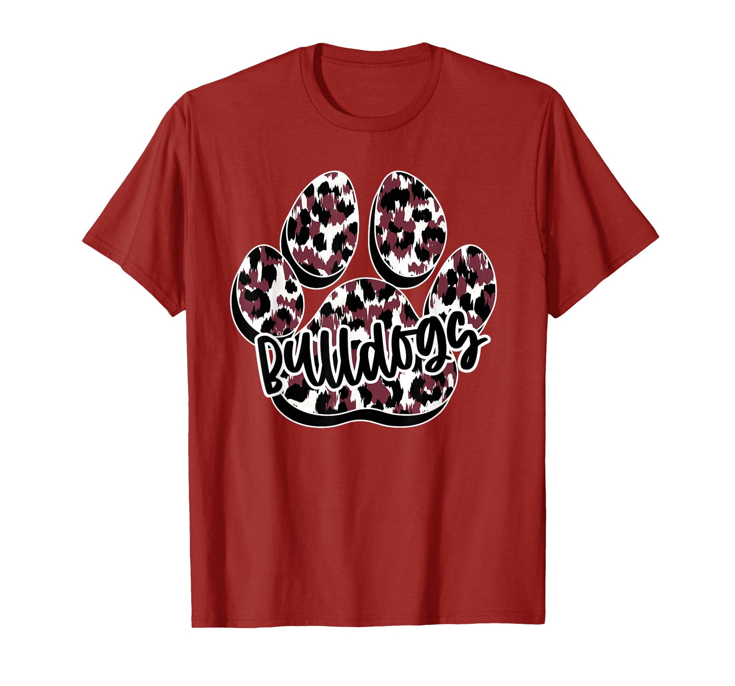 Maroon Bulldogs Leopard Paw Print Leopard School Mascot T-Shirt
