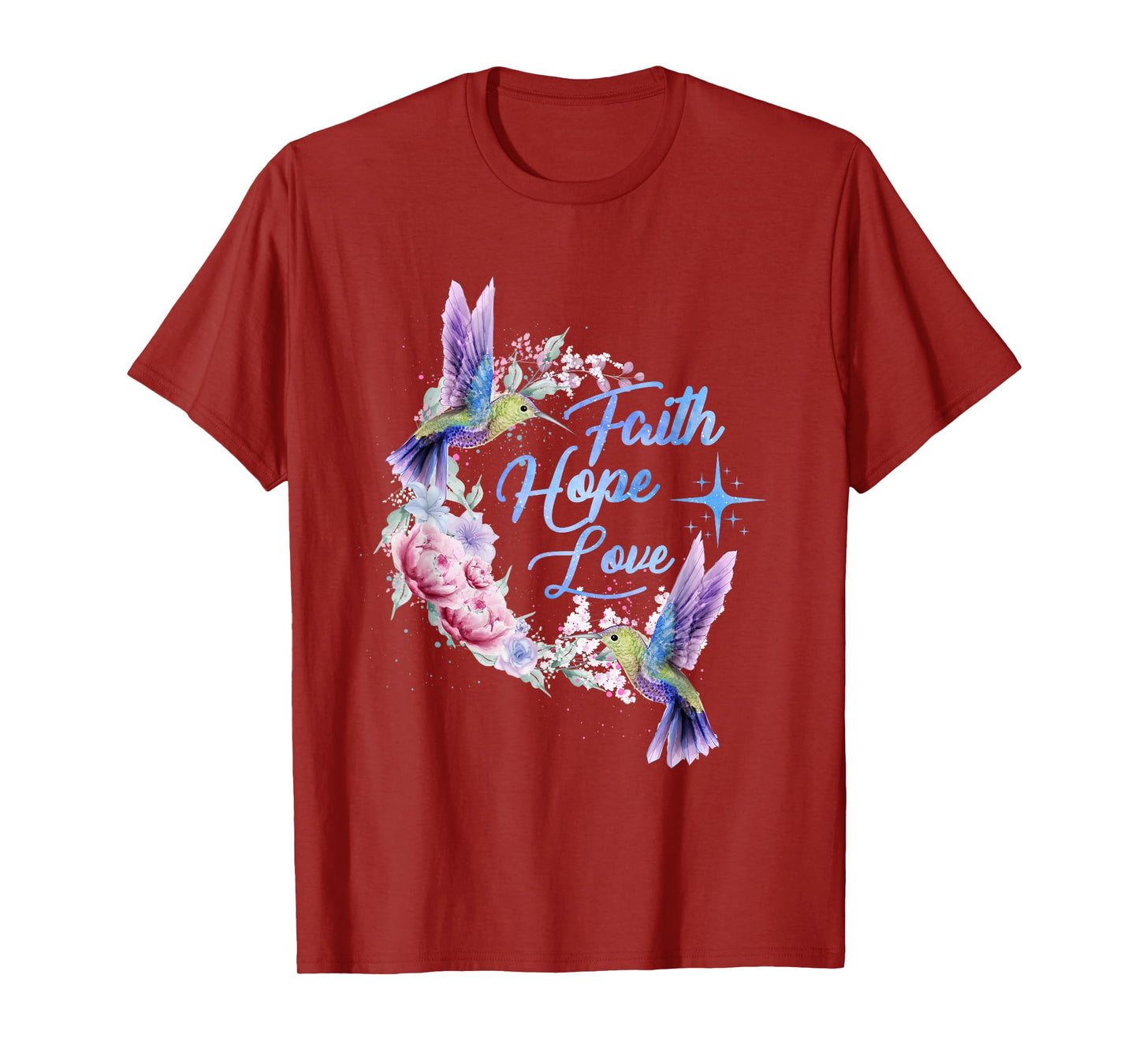 Hope Faith Love Hummingbird Picture Bird Print T-Shirt