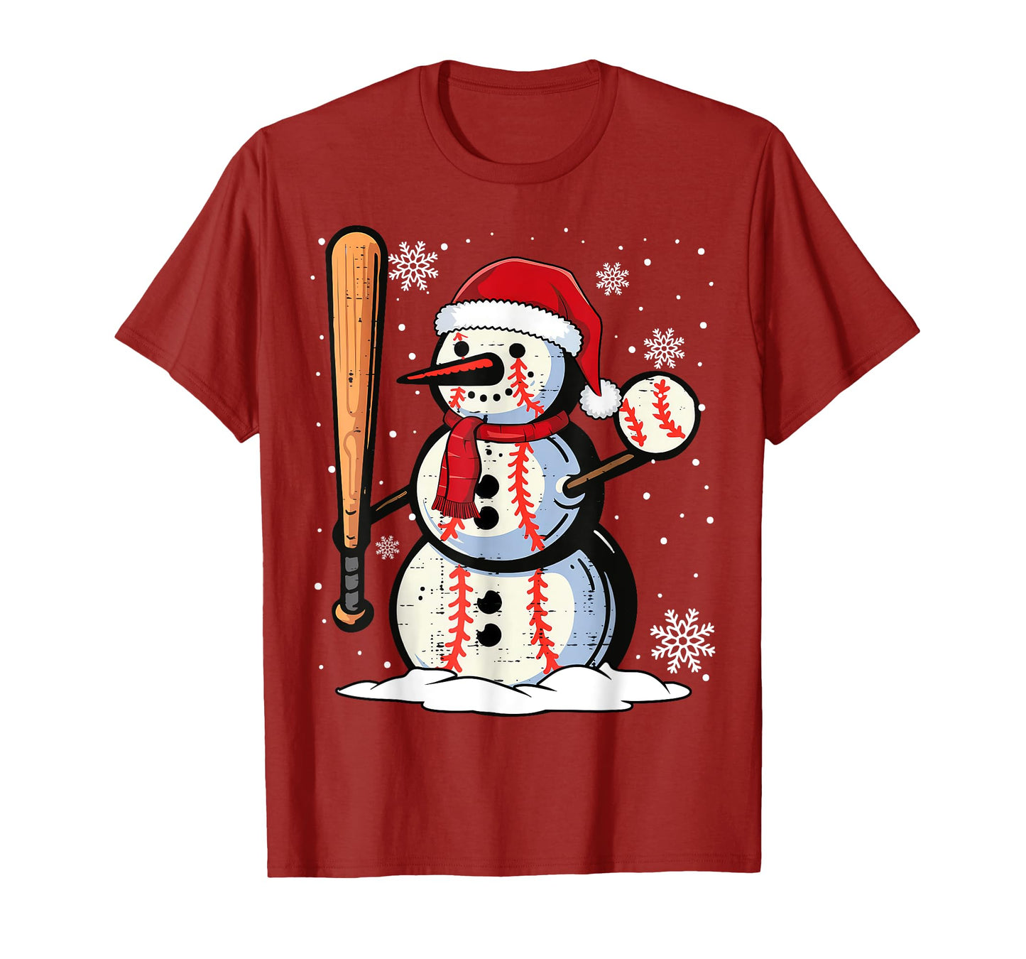 Merry Christmas Baseball Snowman Holiday Sports Xmas Pajamas T-Shirt