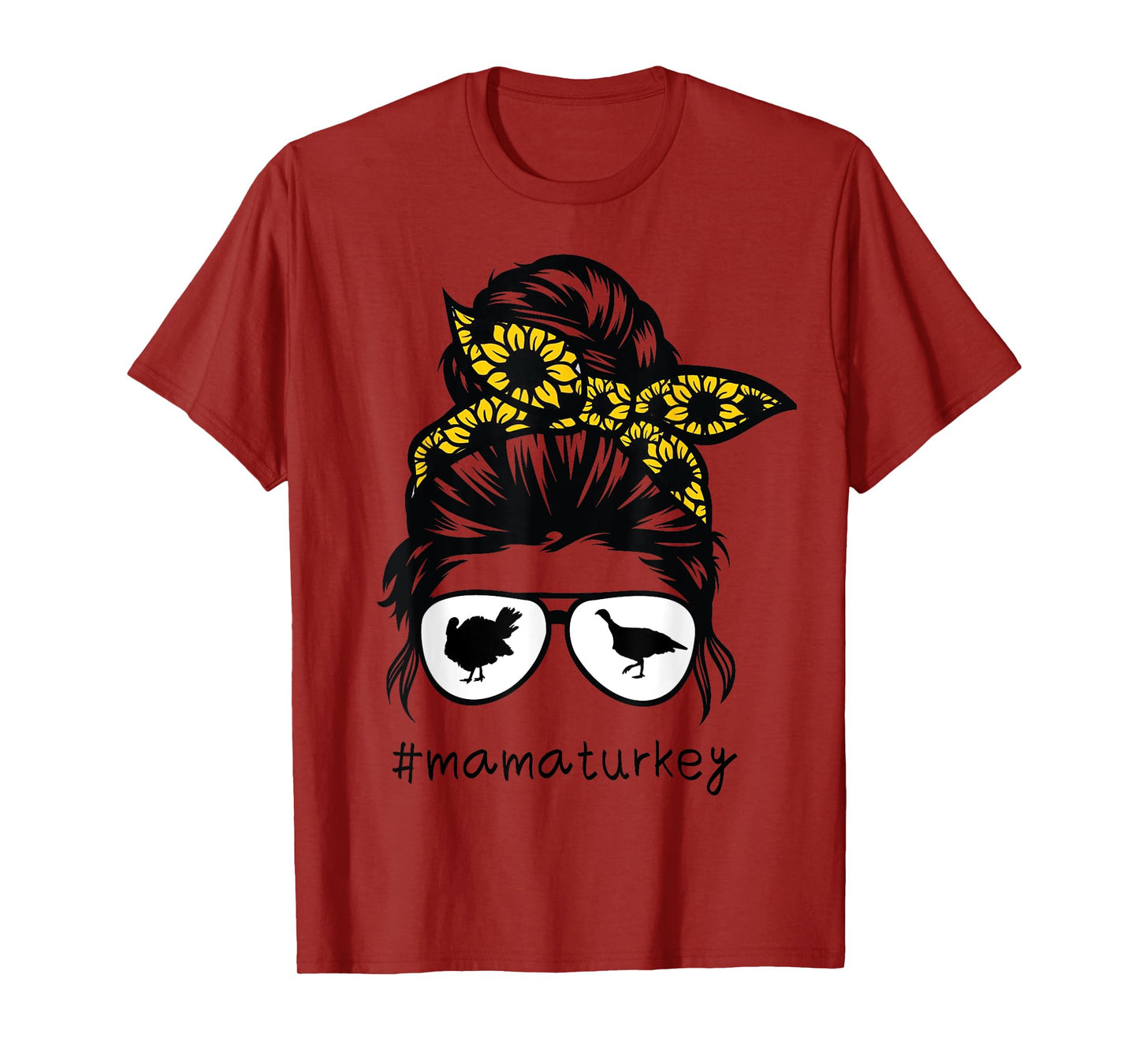 turkey mom Messy Hair Bun Sunflower, turkey mama T-Shirt