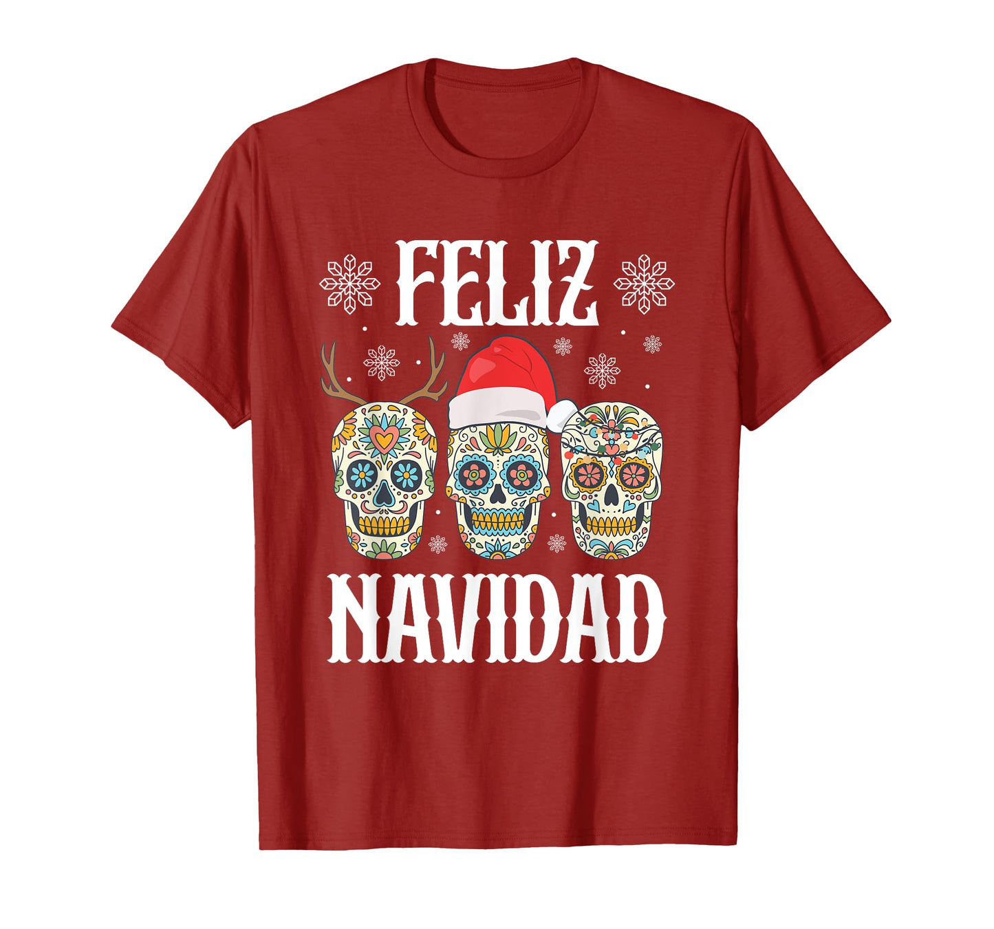 Feliz Navidad Skeletons Reindeer Santa Mexican Christmas T-Shirt