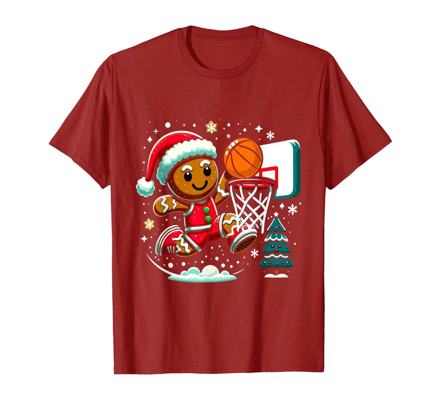 Gingerbread Man Playing Basketball Christmas Player Xmas T-Shirt