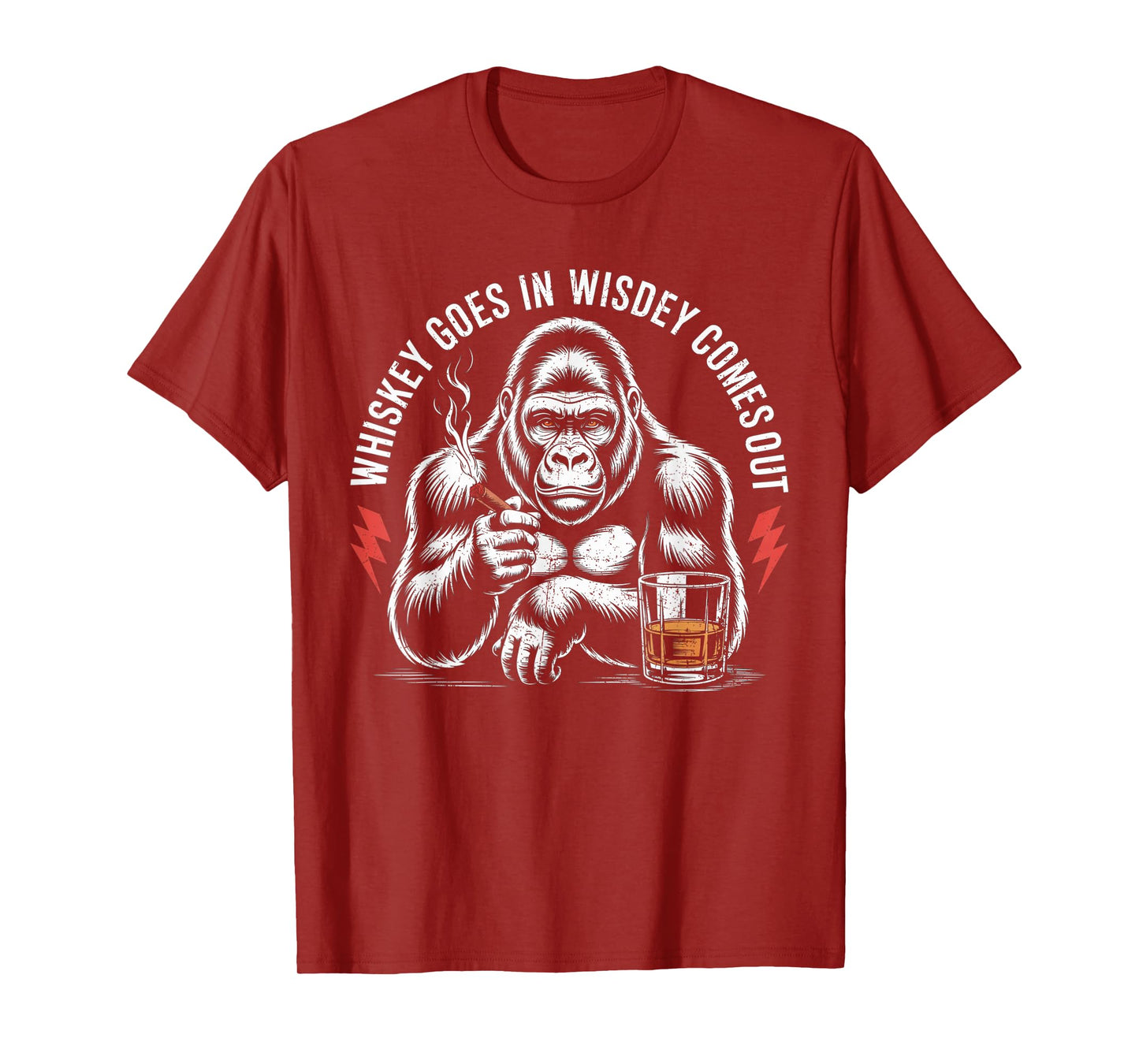 Whiskey Goes In Wisdom Comes Out Funny Monkey VIntage T-Shirt