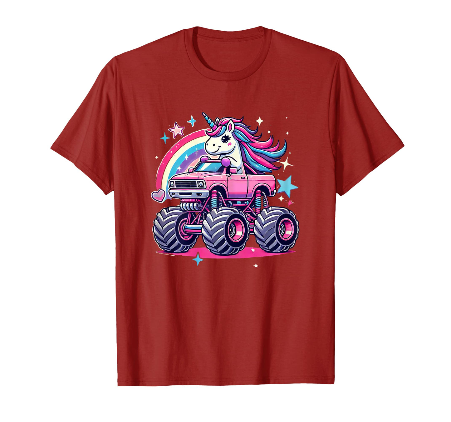 Funny Cute Unicorn Riding A Pink Monster Truck Girls women T-Shirt