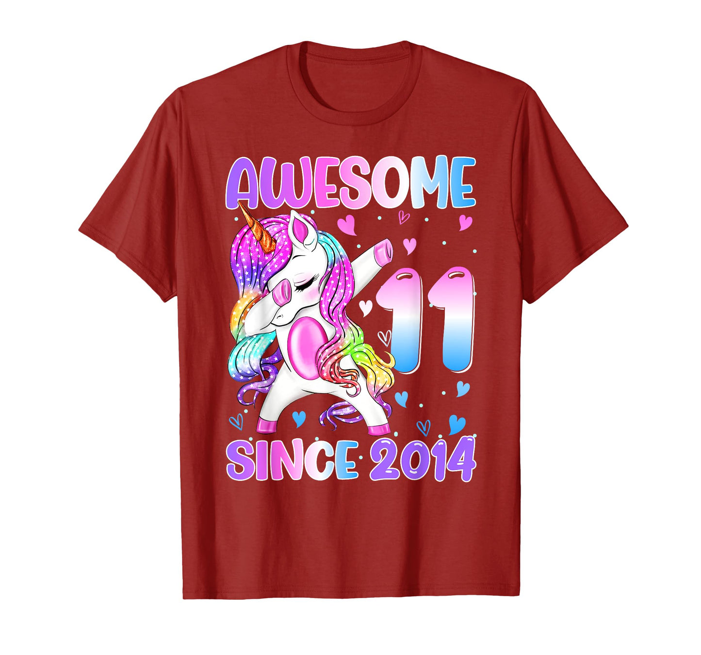 Awesome Since 2014 Dabbing Unicorn 11th Birthday Girls T-Shirt