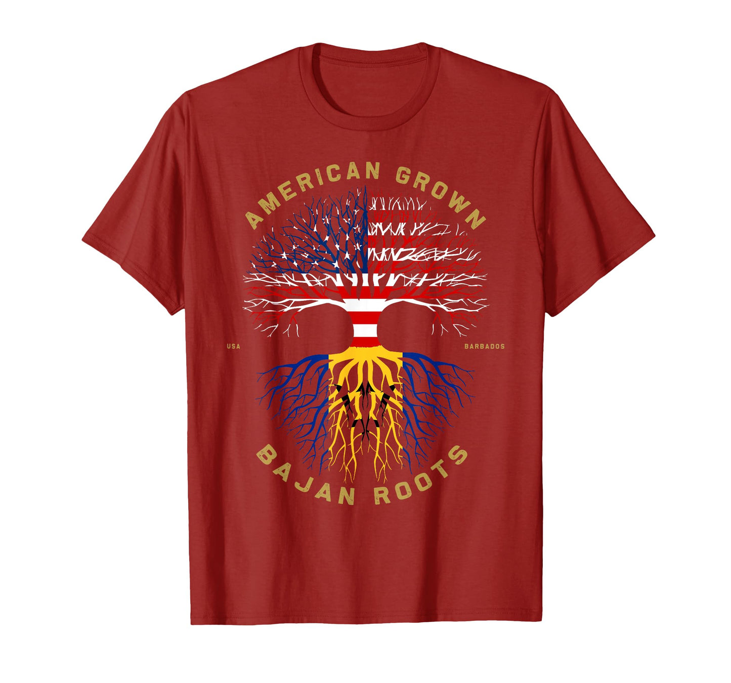 American Grown With Bajan Roots Tree USA Flag Unique Gifts T-Shirt