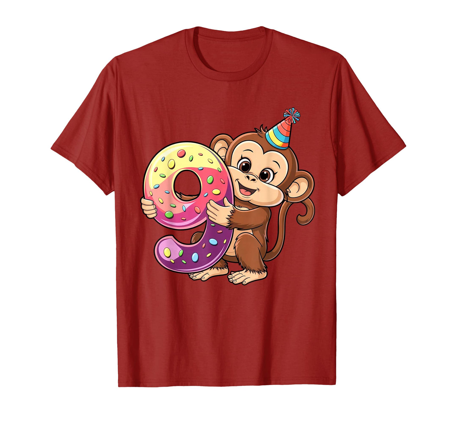 Monkey Birthday Age 9 Girl T-Shirt