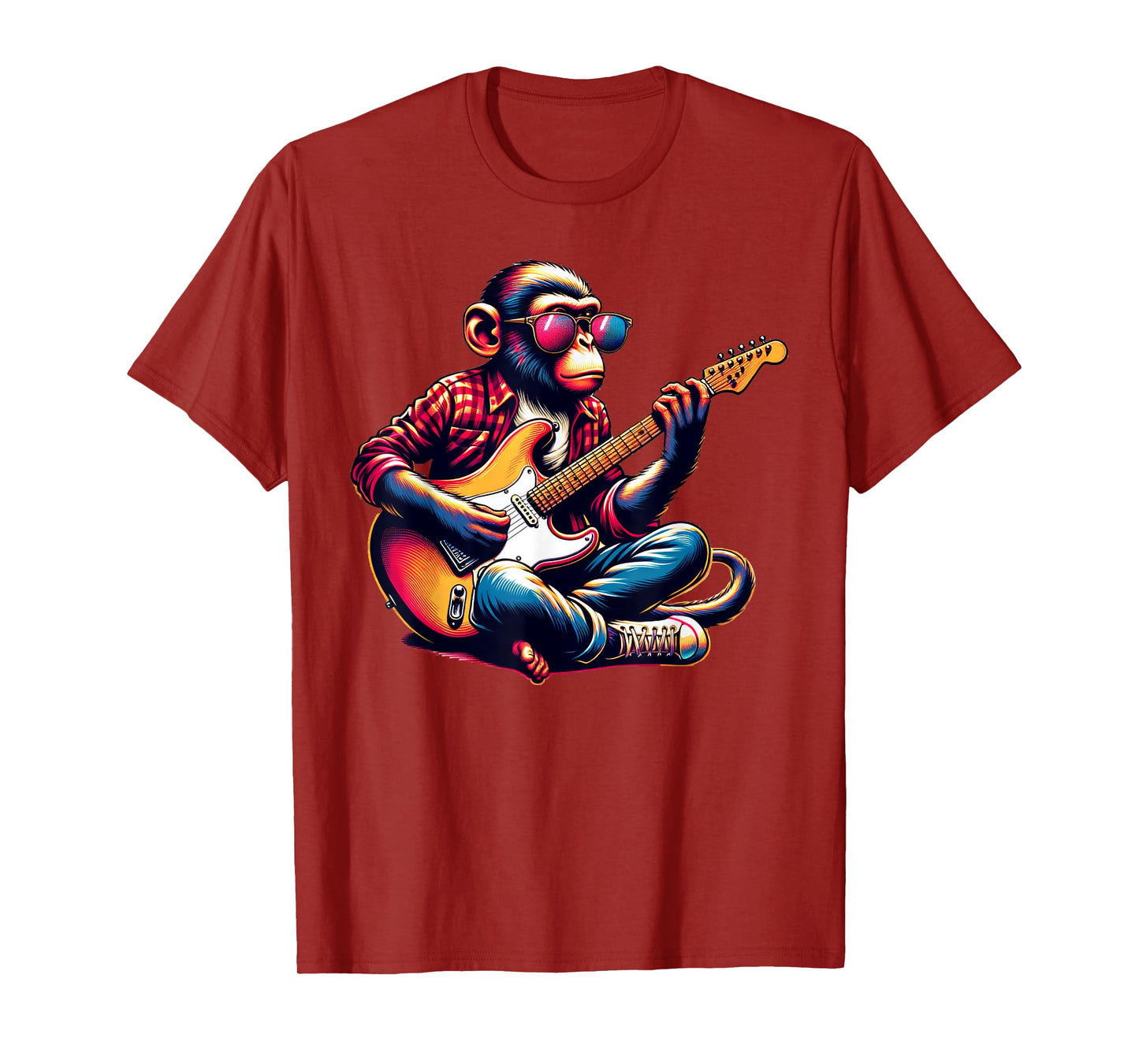 Monkey Wearing Sunglasses Playing Guitar Musician Music T-Shirt