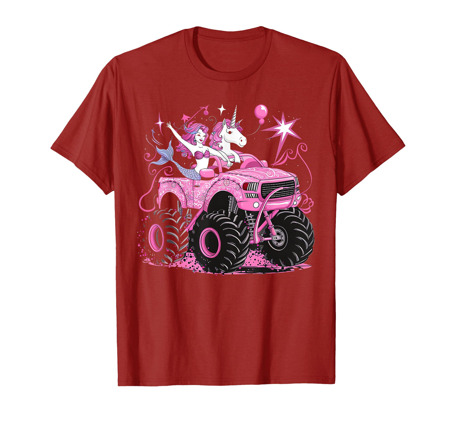 Mermaid Unicorn Monster Truck Birthday Girl Monster Truck T-Shirt