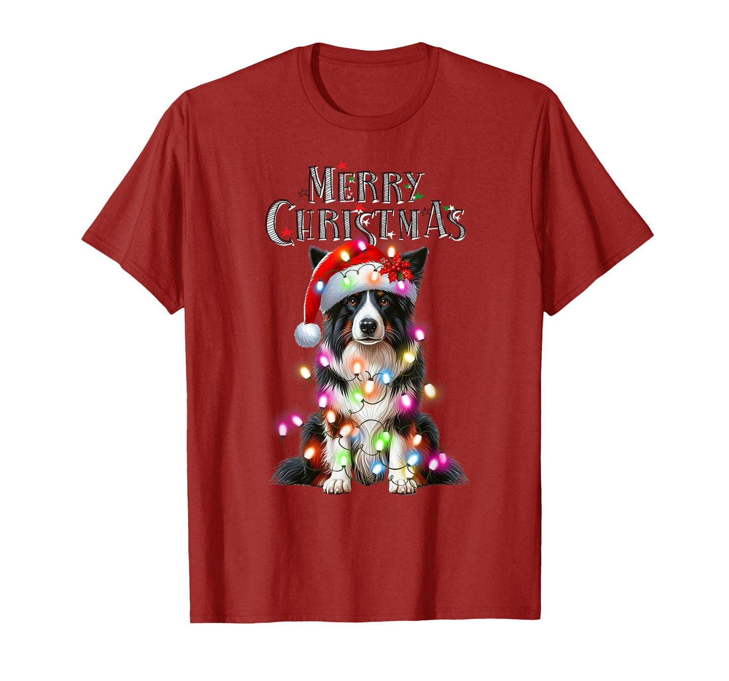 Border collie Christmas Lights Xmas dog Santa T-Shirt for Men Women Kids