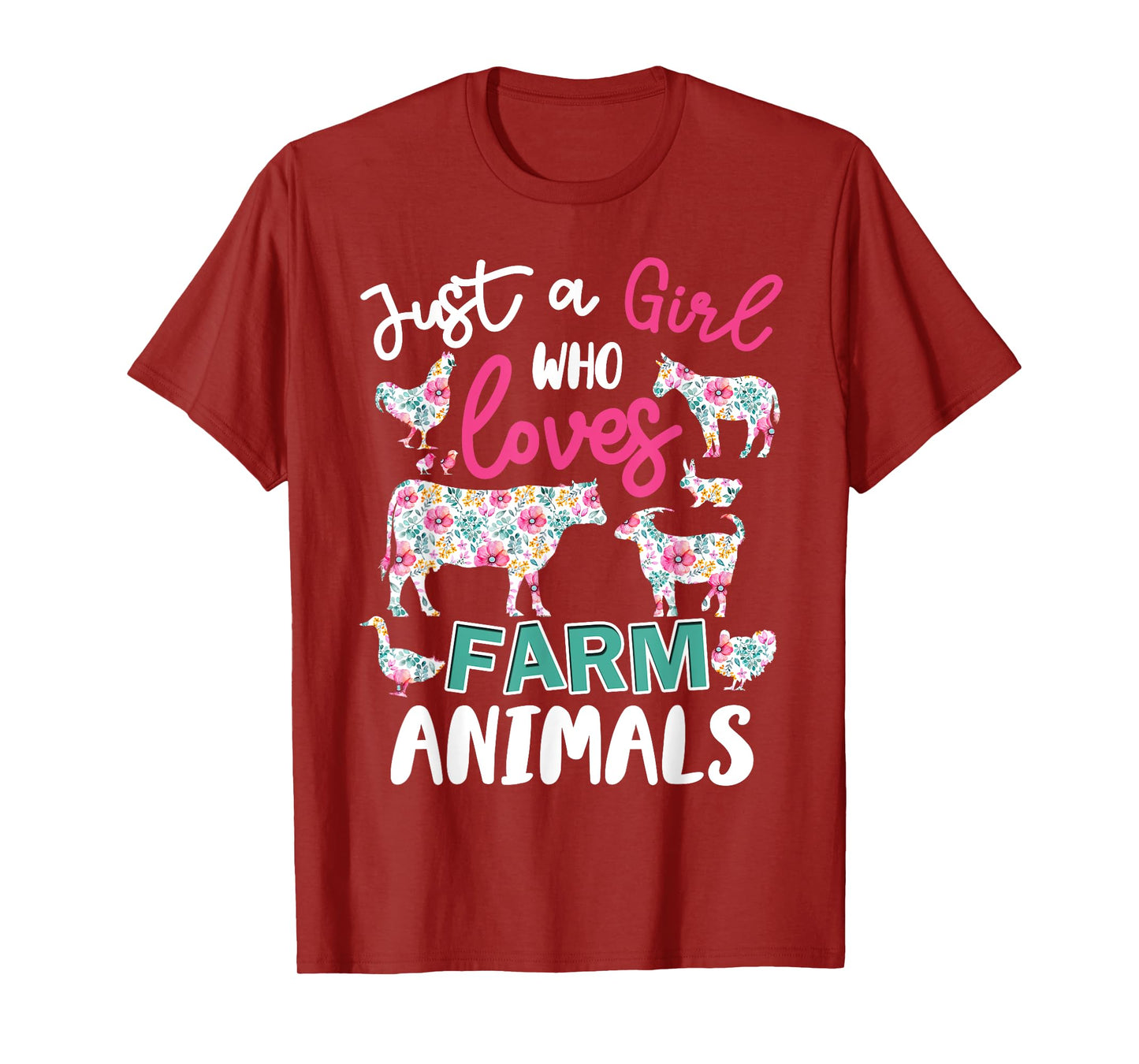 Just a Girl Who Loves Farm Animals Cows Pigs Goats Flower T-Shirt