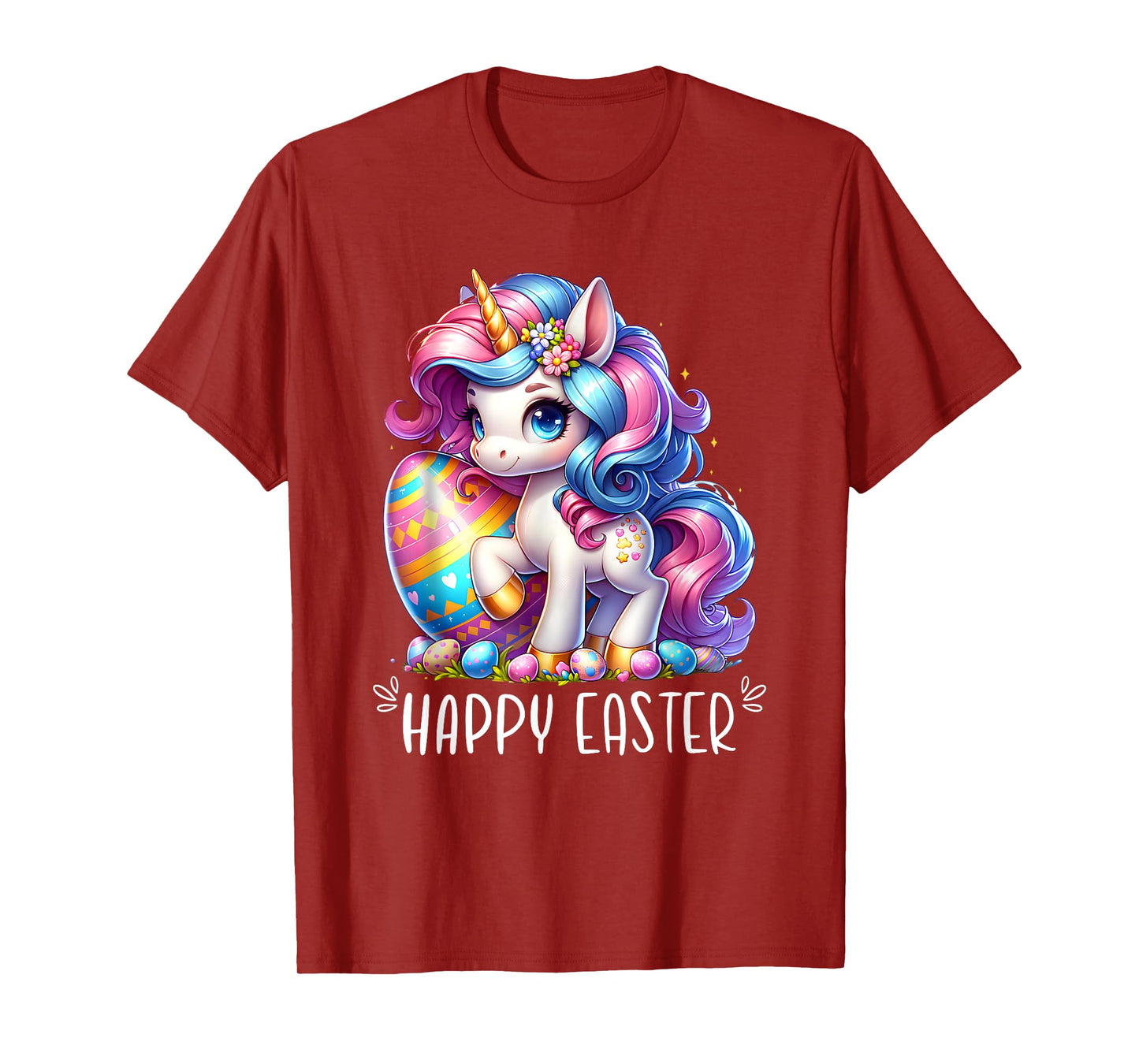 Unicorn Happy Easter Day Bunny Rainbow Egg Girls Kids T-Shirt