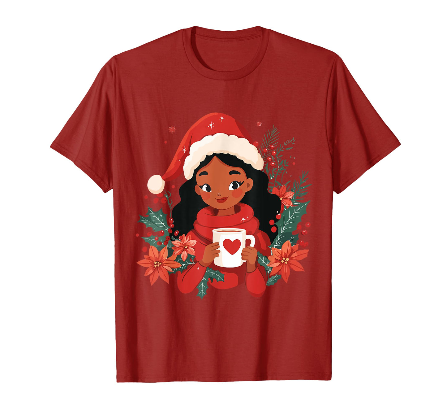 Christmas Black African American Coffee Women Kids Girl Xmas T-Shirt