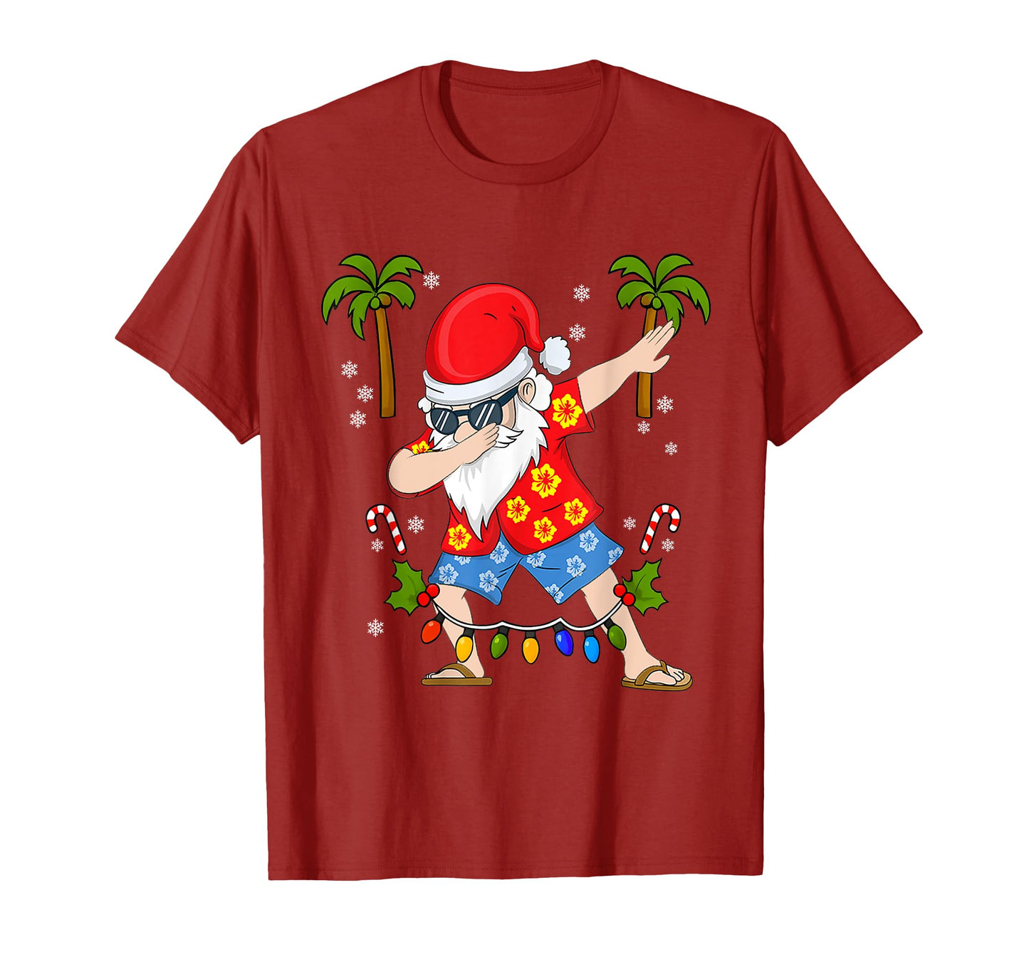 Dabbing Santa Christmas Summer Tropical Hawaiian Surfing T-Shirt