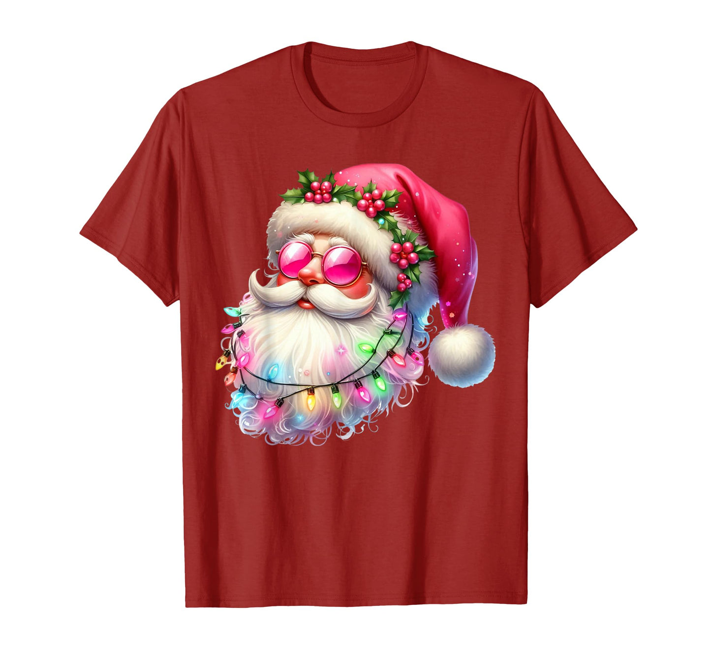 Santa Claus Pink Christmas Face Old Xmas Vintage Pink Santa T-Shirt