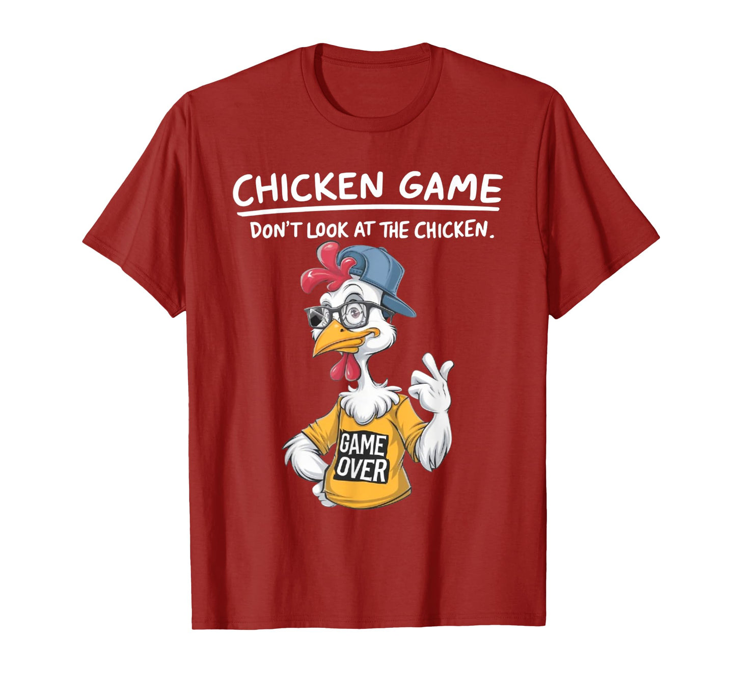 Chicken Game Humorous Family Tee - Unisex-Adults & Kids T-Shirt - Black - Small - Short Sleeve - Cartoon Chicken Game - Don't Look at the Chicken