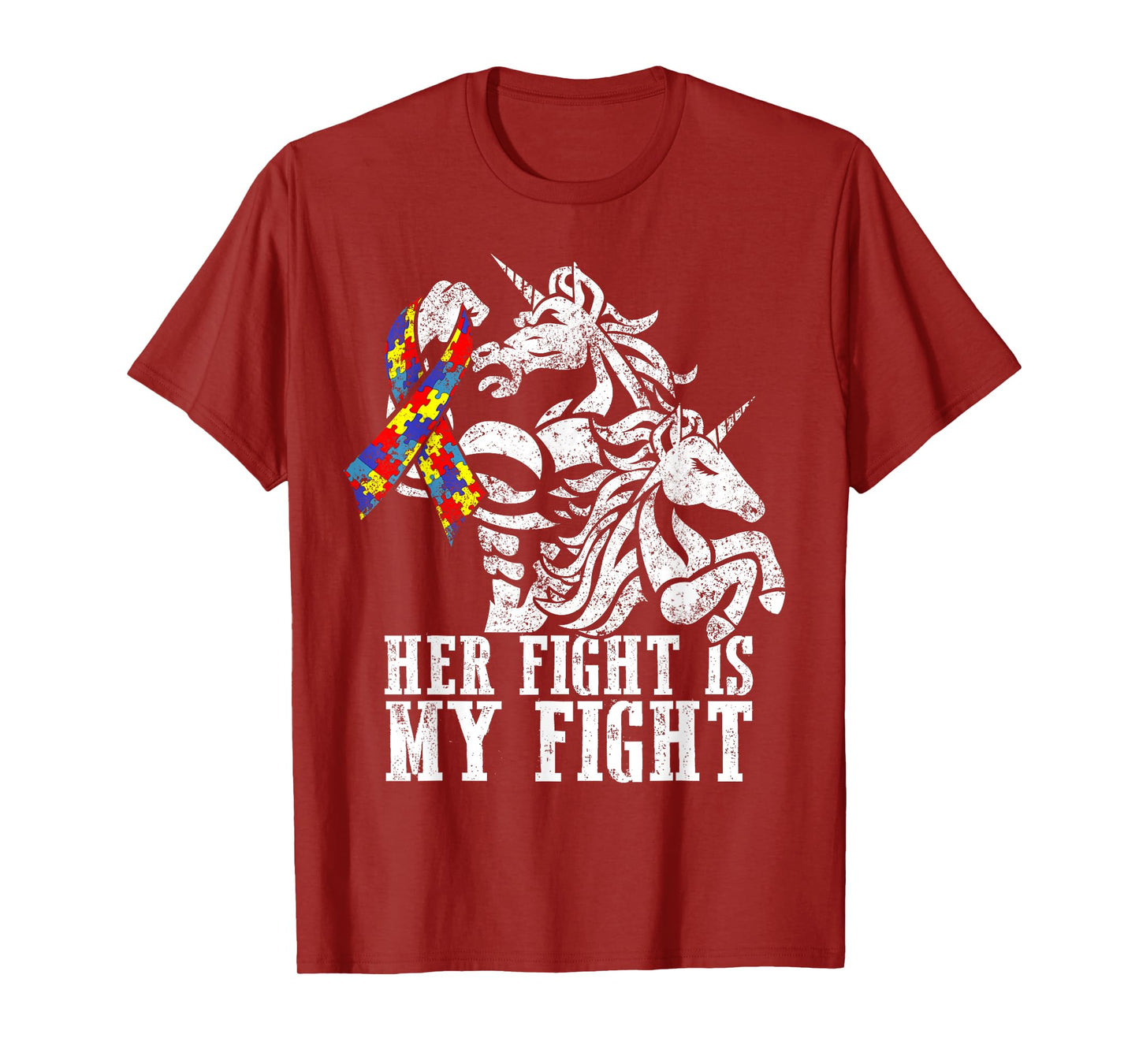 Her Fight is My Fight Autism Ribbon Unicorn Dad Daughter T-Shirt