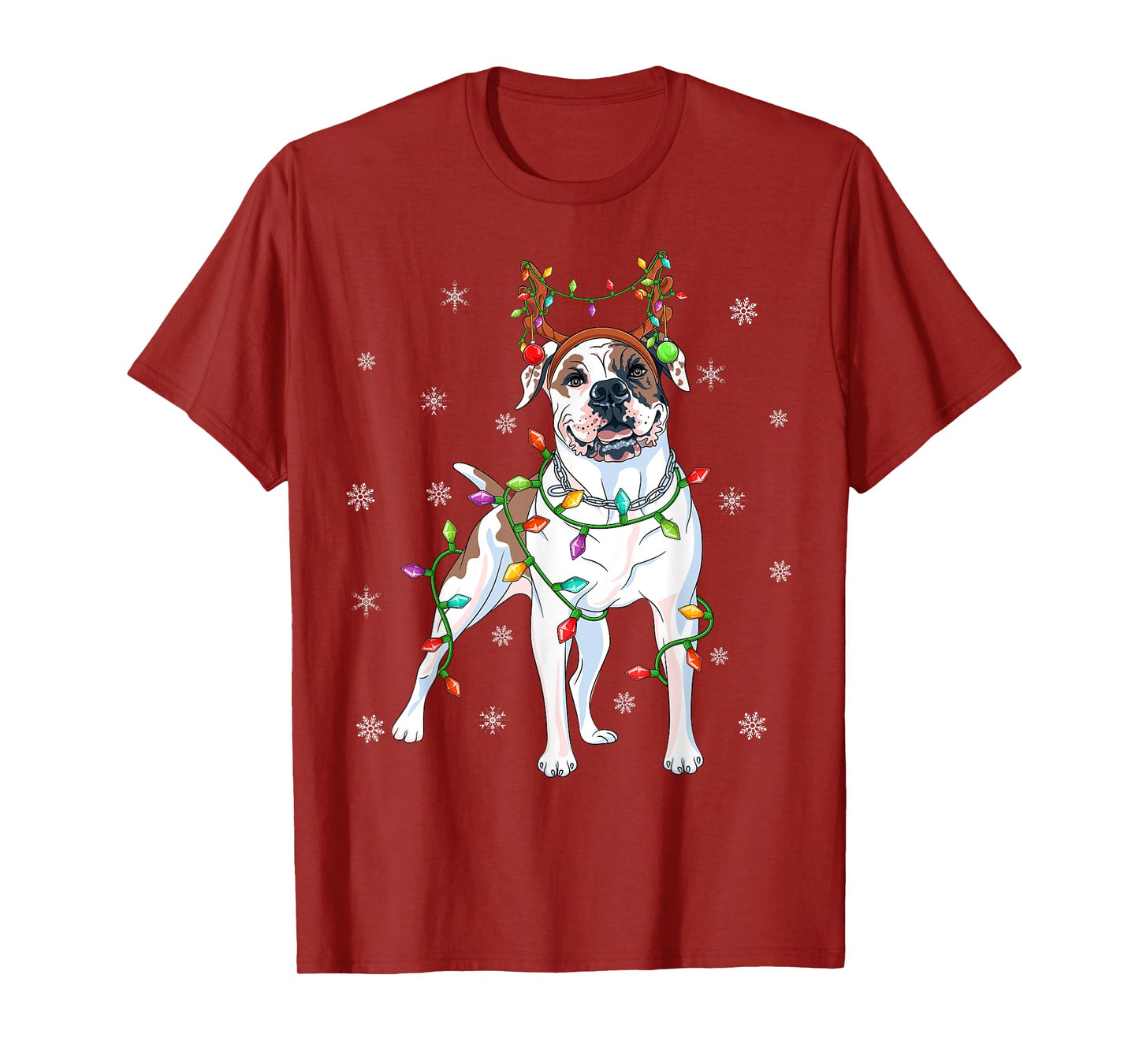 Xmas Lighting Reindeer Hat American Bulldog Christmas T-Shirt