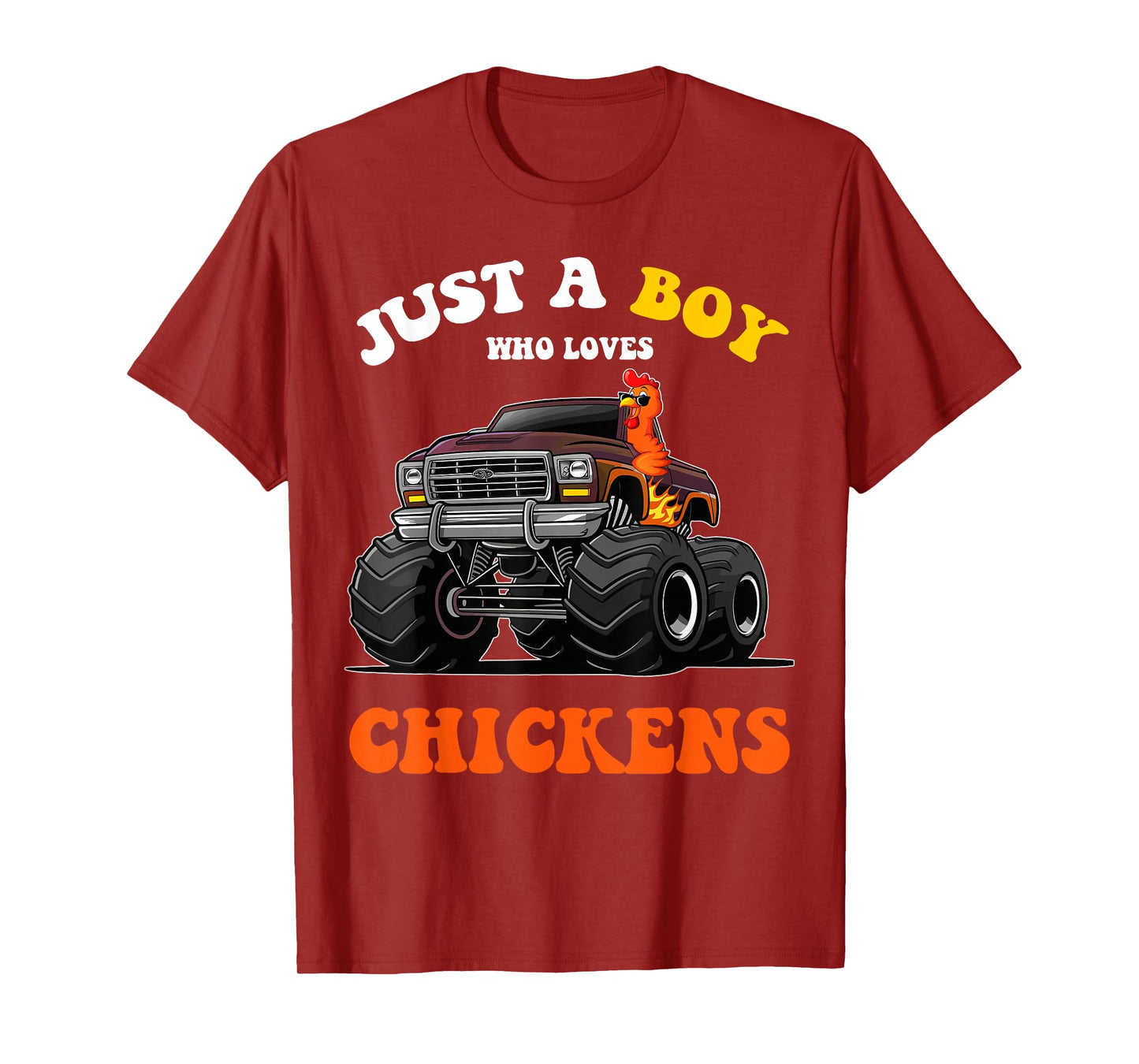 Just a Boy Who Loves Chickens And Monster Truck Kids Boys T-Shirt