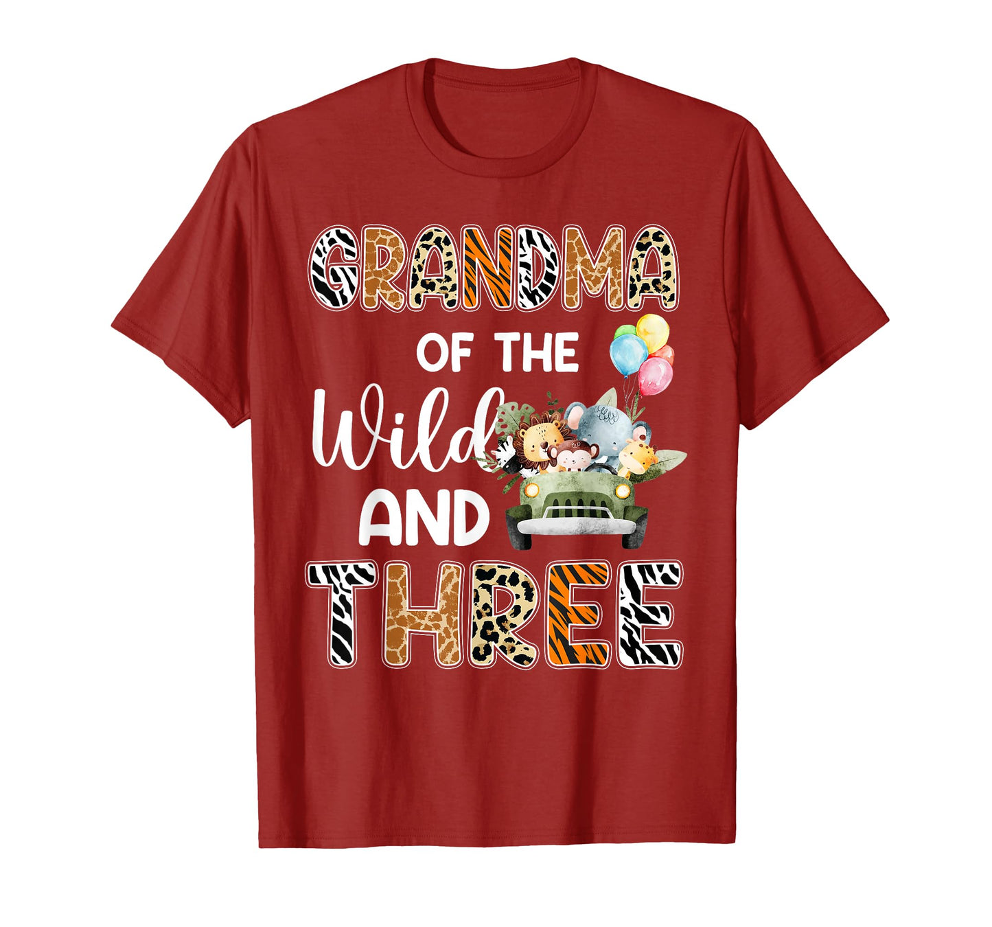 Grandma Of The Wild and Three 3 Birthday Zoo Safari Jungle T-Shirt