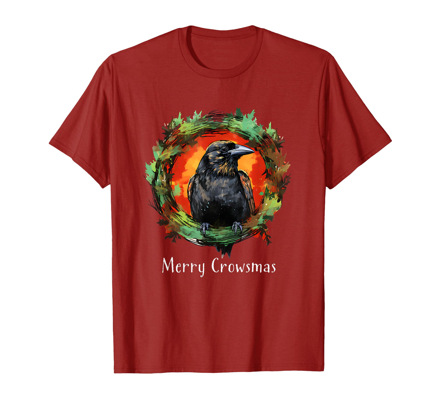 Humorous Holiday Designs For Christmas Lovers Funny Christmas Wreath Crow Corvid 'Merry Crowsmas' Holiday T-Shirt