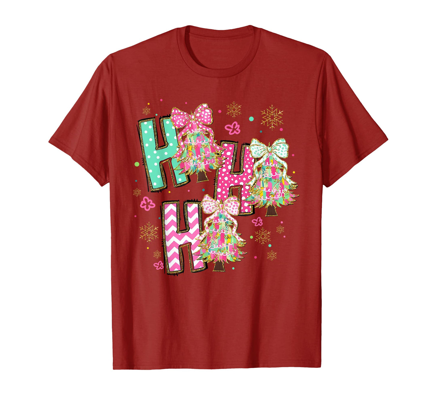 HO HO HO Merry Christmas Coquette Bow Xmas Trees Holiday T-Shirt
