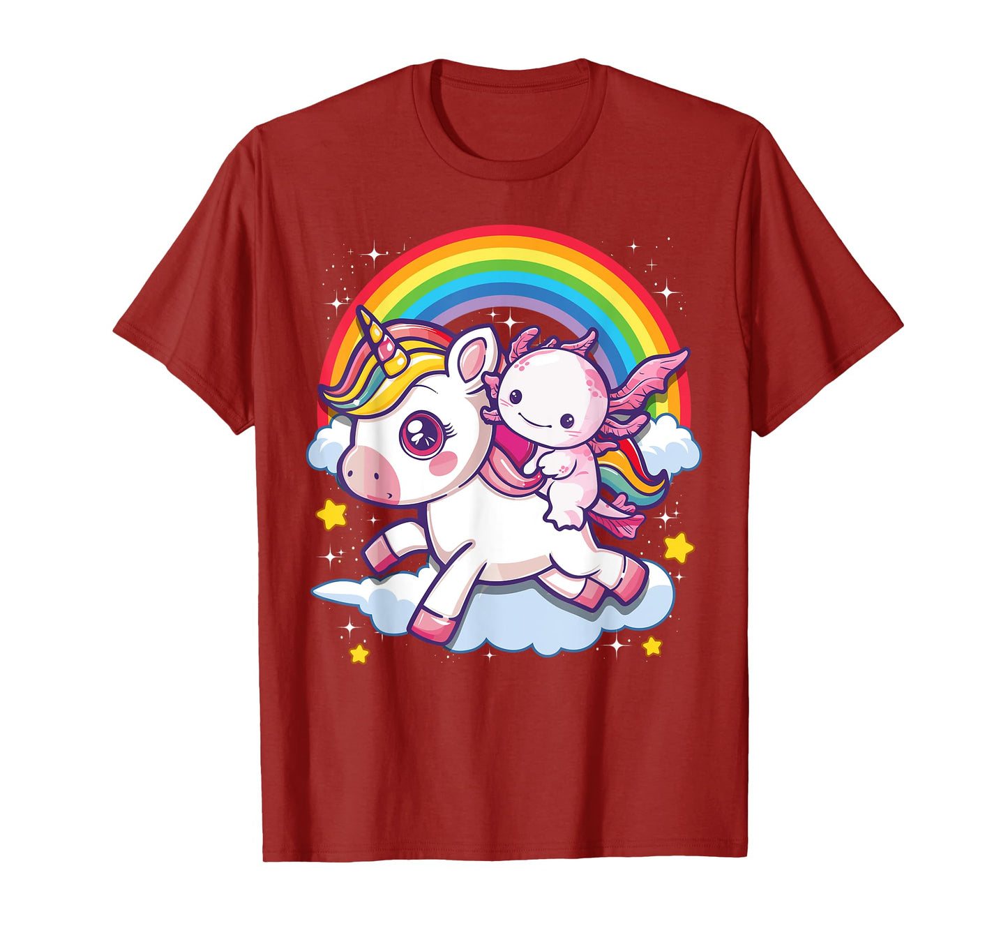 Axolotl Shirts For Girls Women Cute Axolotl Riding Unicorn T-Shirt