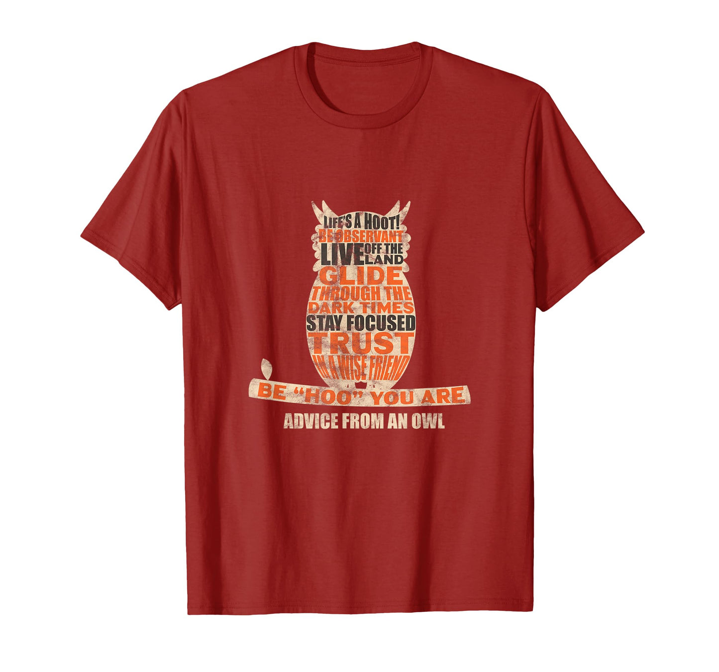 Owl Nocturnal Bird Life's A Hoot! Be Hoo You Are Distressed T-Shirt
