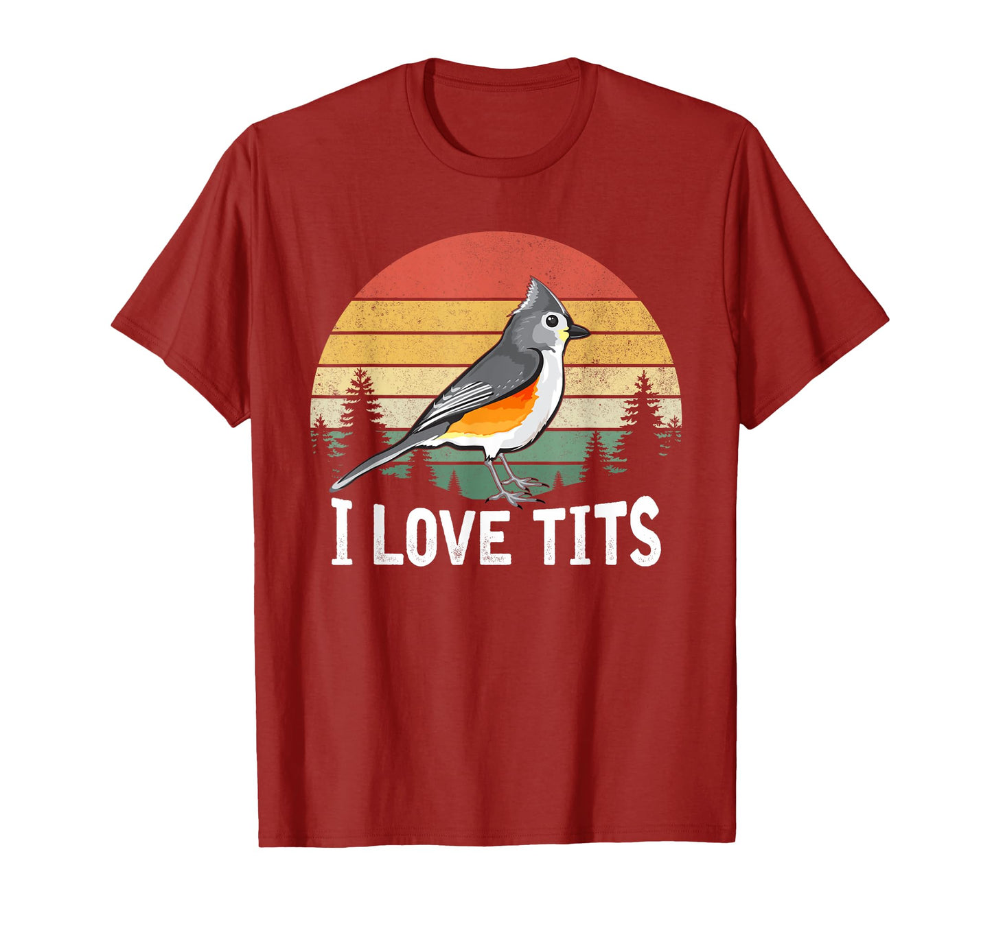 Retro Tufted Titmouse Bird Sunset Gift Funny T-Shirt