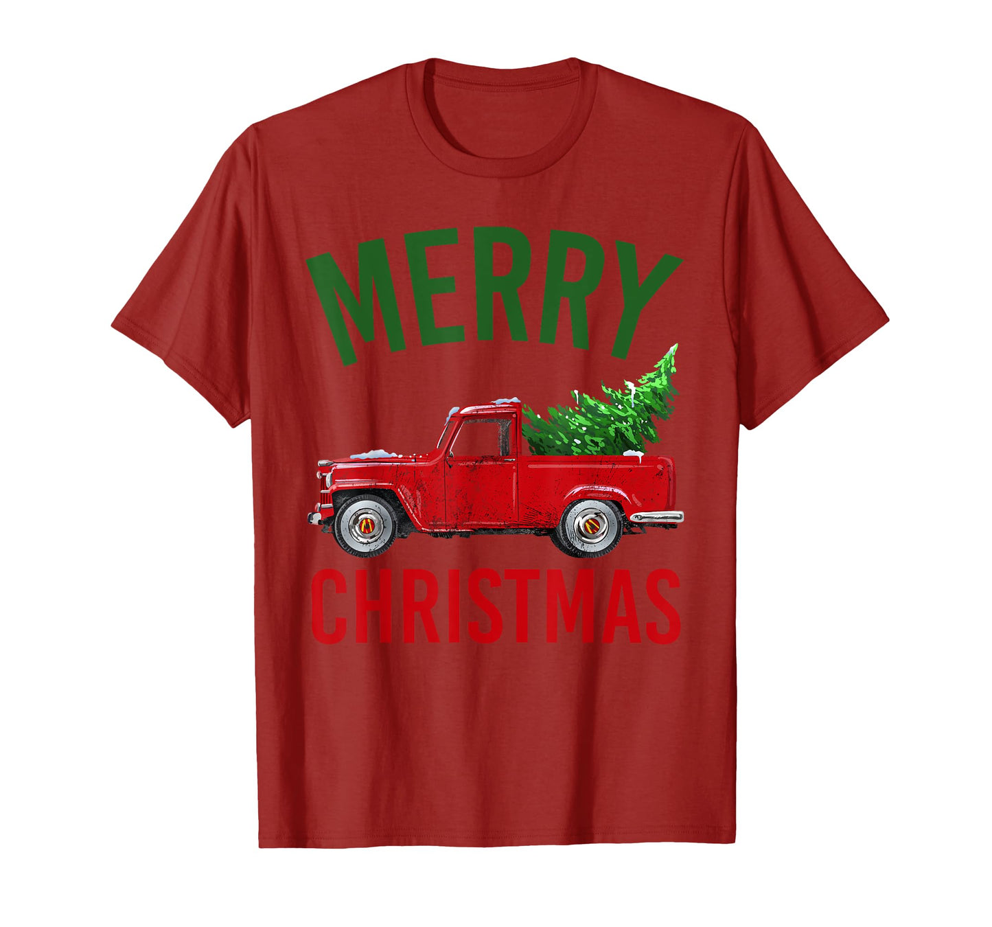 Red Vintage Wagon Tree Vacation Gift Red Truck Christmas T-Shirt