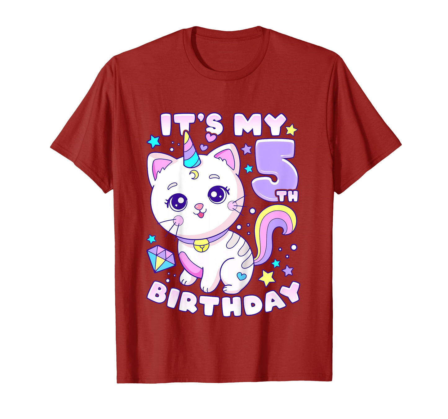 Birthday girl 5 years old, cat, unicorn, 5th birthday T-Shirt