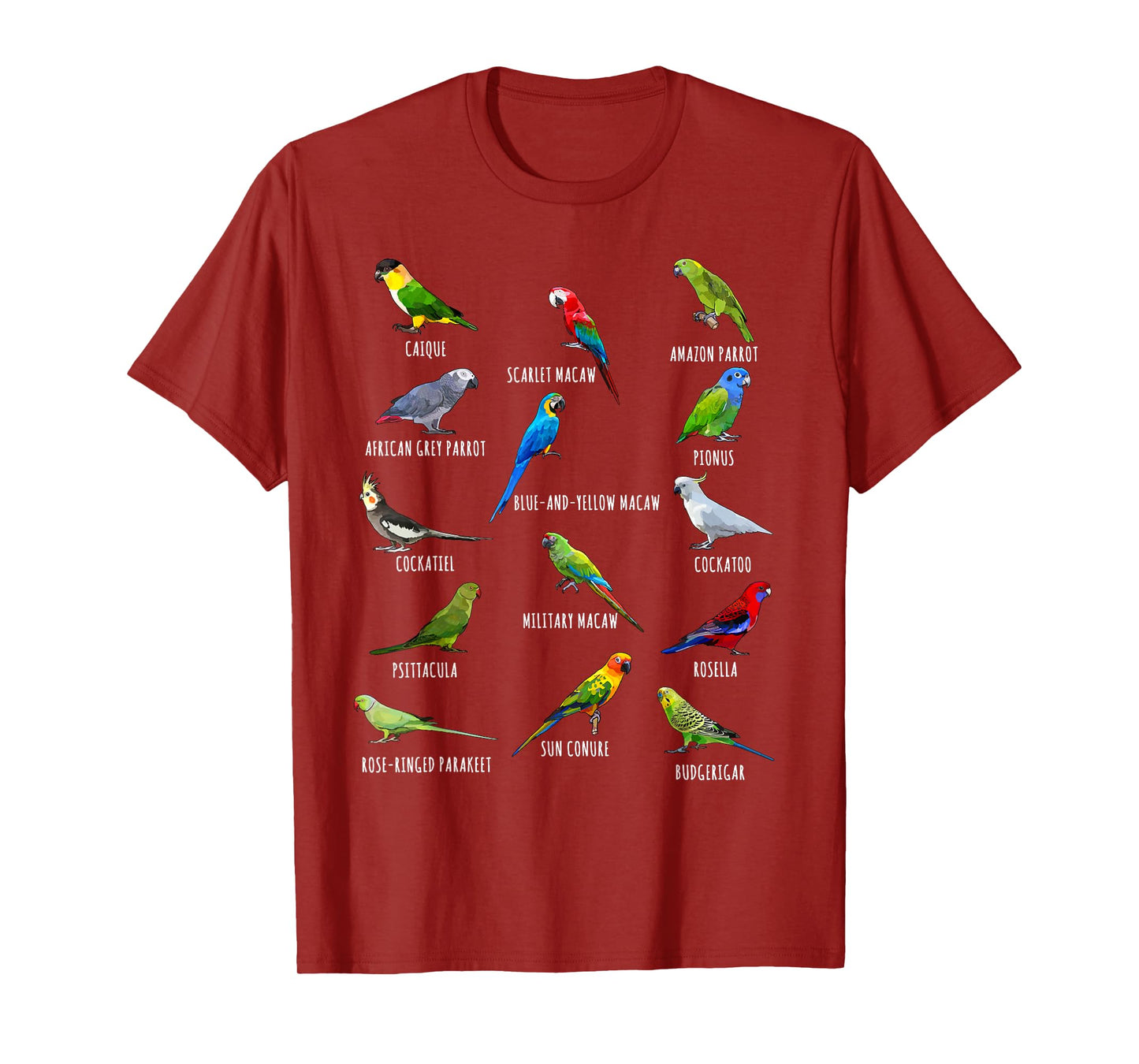 Different Parrot Species Biology Types Bird Identification T-Shirt