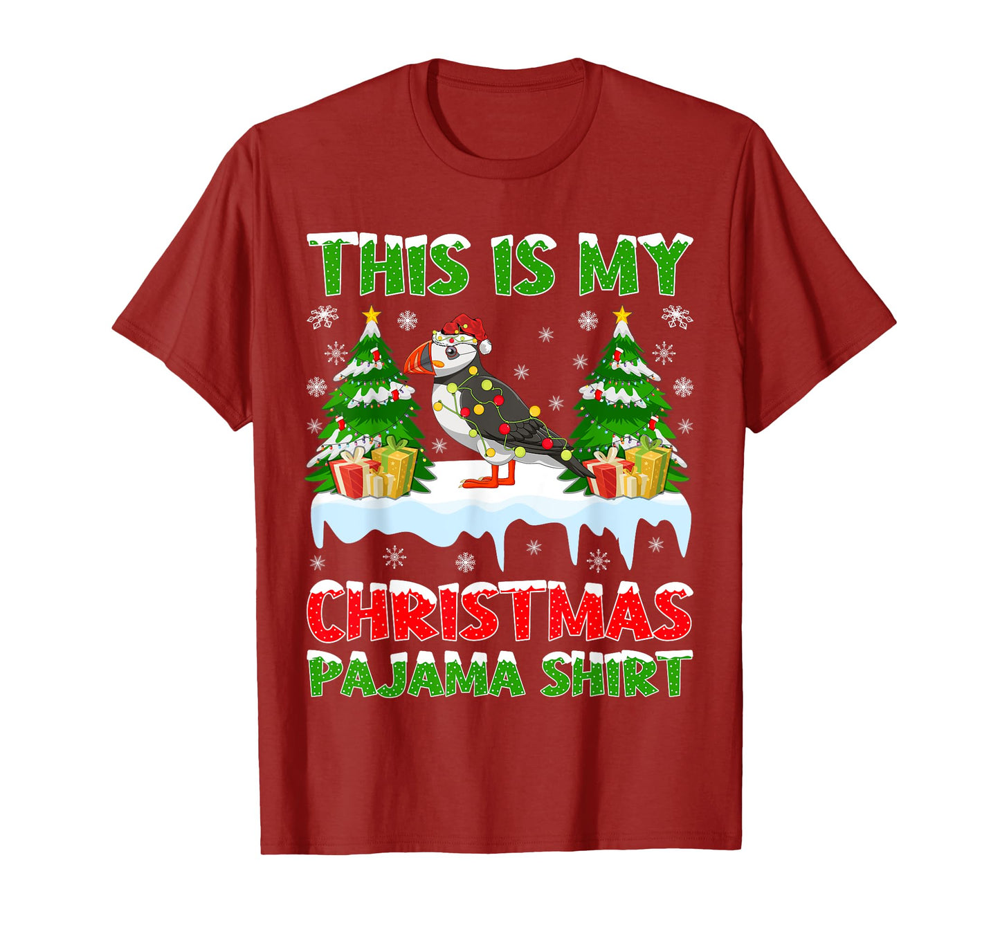 Funny This Is My Christmas Pajama Shirt Puffin Christmas T-Shirt