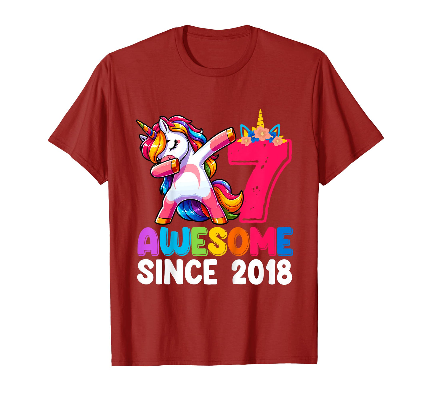 Awesome Since 2018 Dabbing Unicorn Girls 7 Year Old birthday T-Shirt