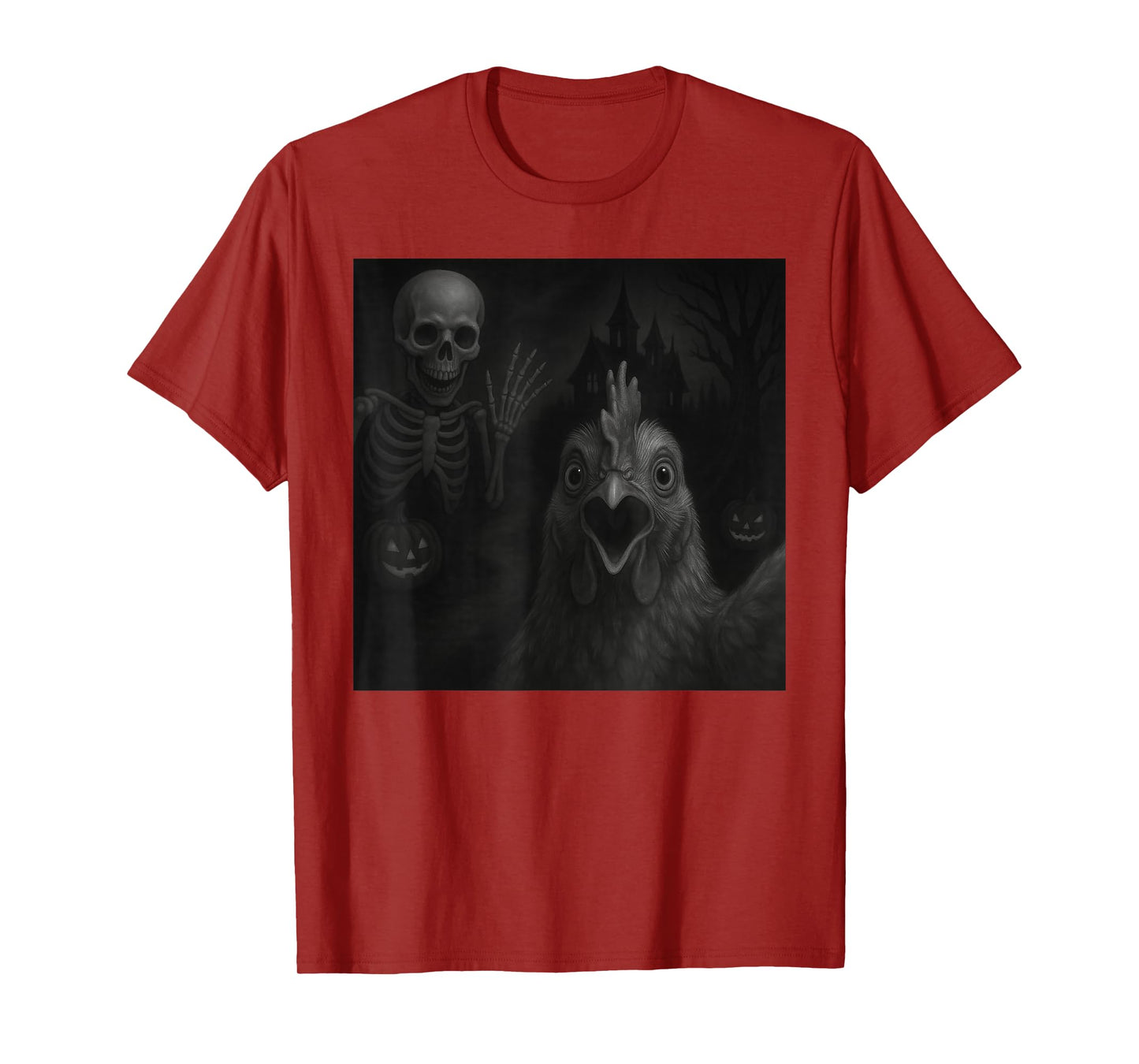 Chicken Selfie with Skeleton Halloween Funny T-Shirt