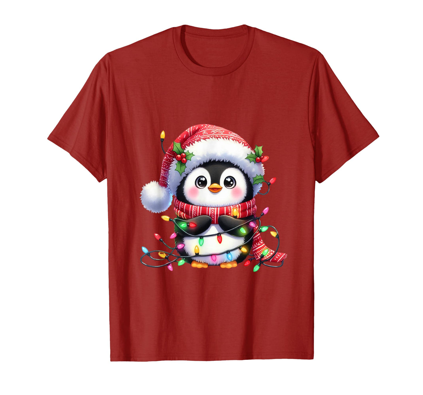 Penguin Christmas Lights Santa Hat Xmas Penguin Lover T-Shirt