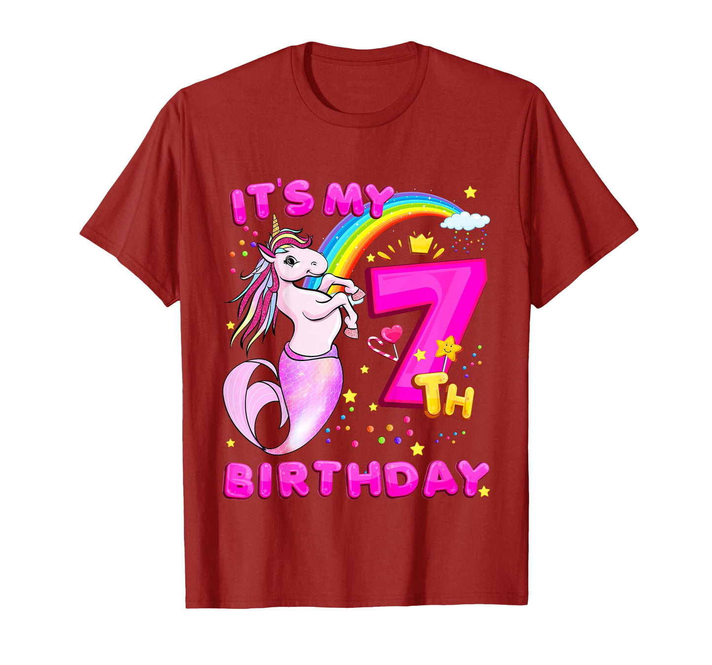 7th Birthday Unicorn Mermaid Girls 7 Years Old Mermicorn T-Shirt