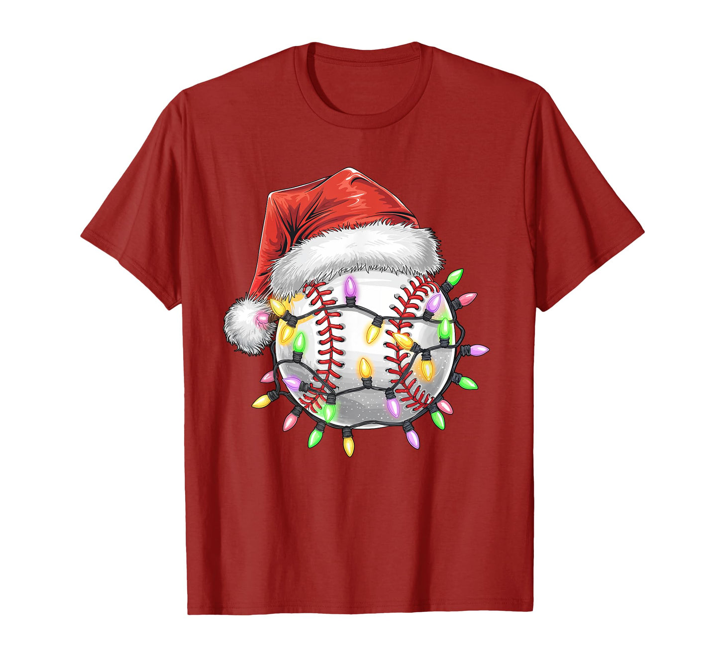 Baseball Christmas Lights Men Boys Youth Santa Sports T-Shirt