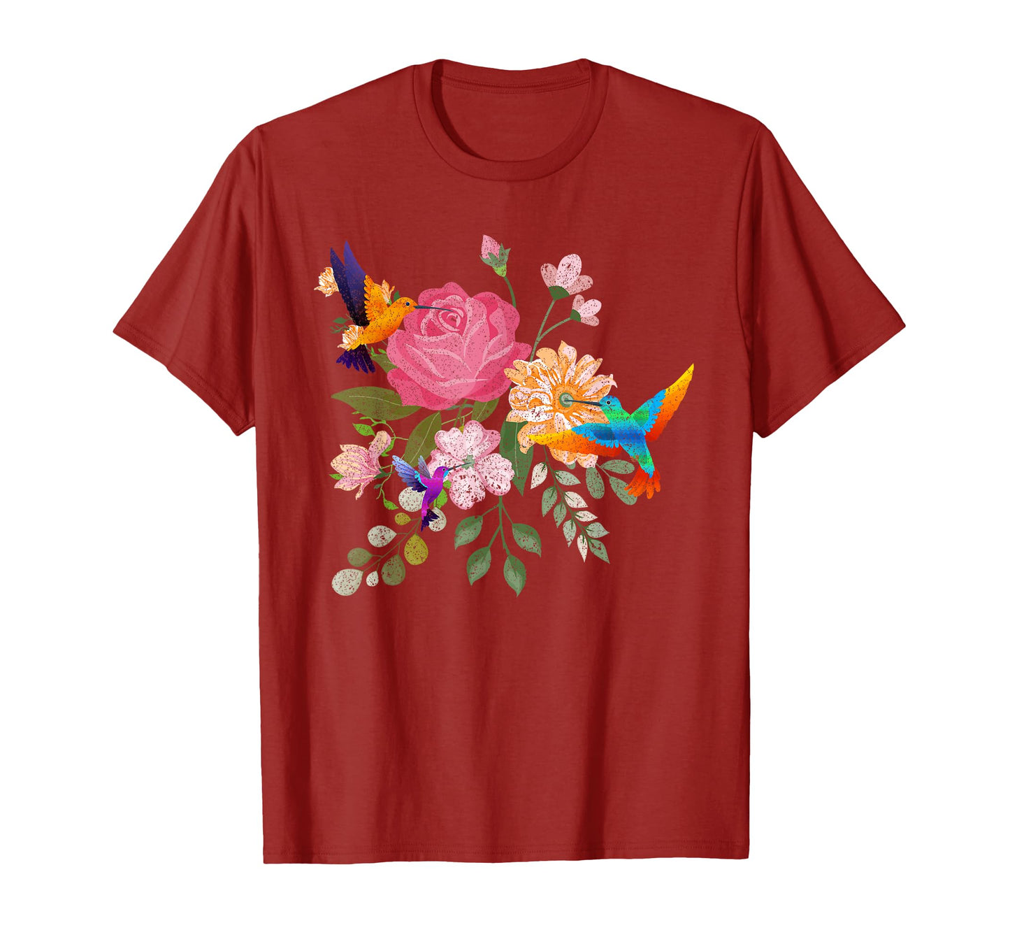 Vintage Bird Animal Lover Nature Roses Flowers Hummingbird T-Shirt